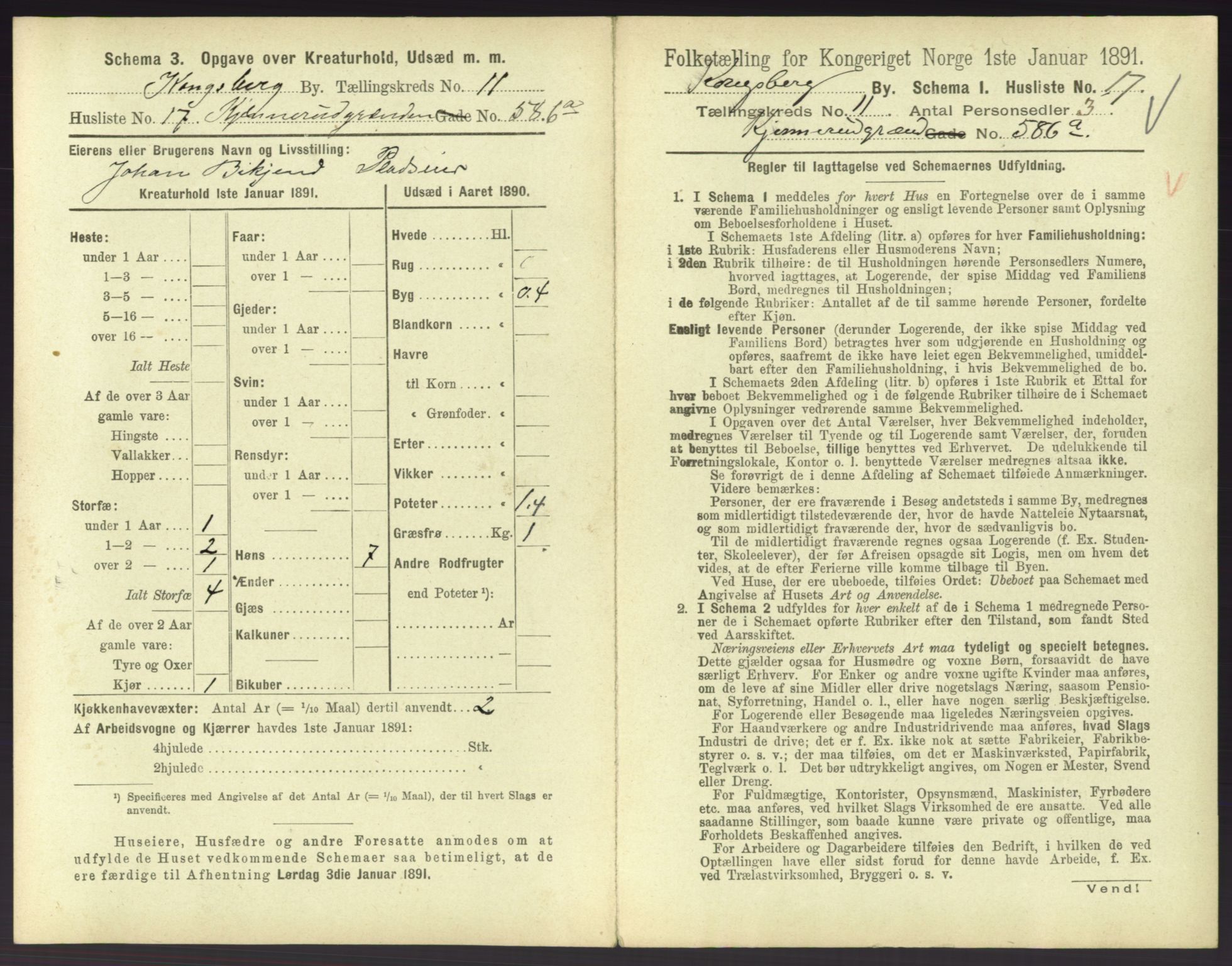 RA, 1891 census for 0604 Kongsberg, 1891, p. 1485