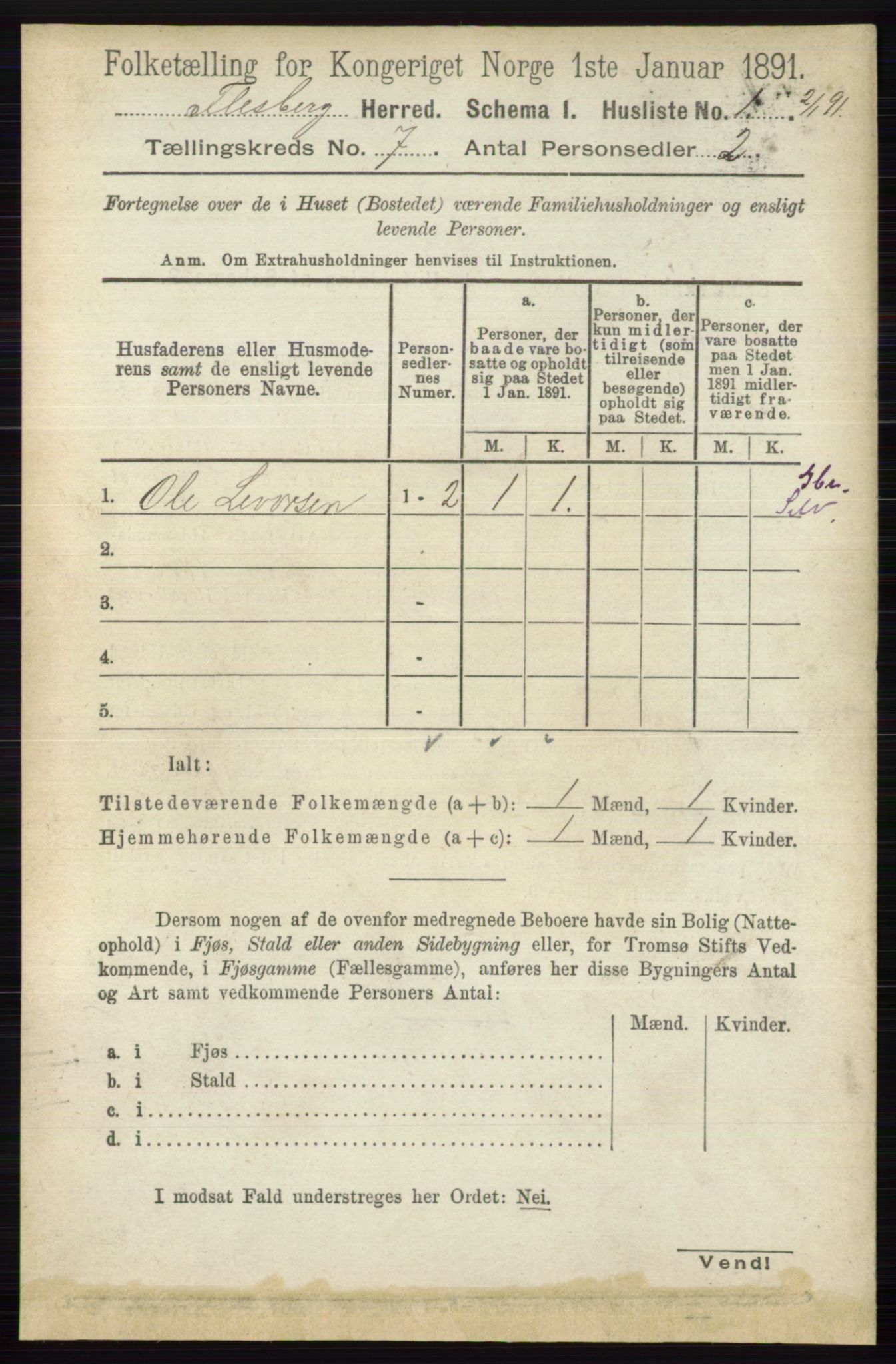 RA, 1891 census for 0631 Flesberg, 1891, p. 1135