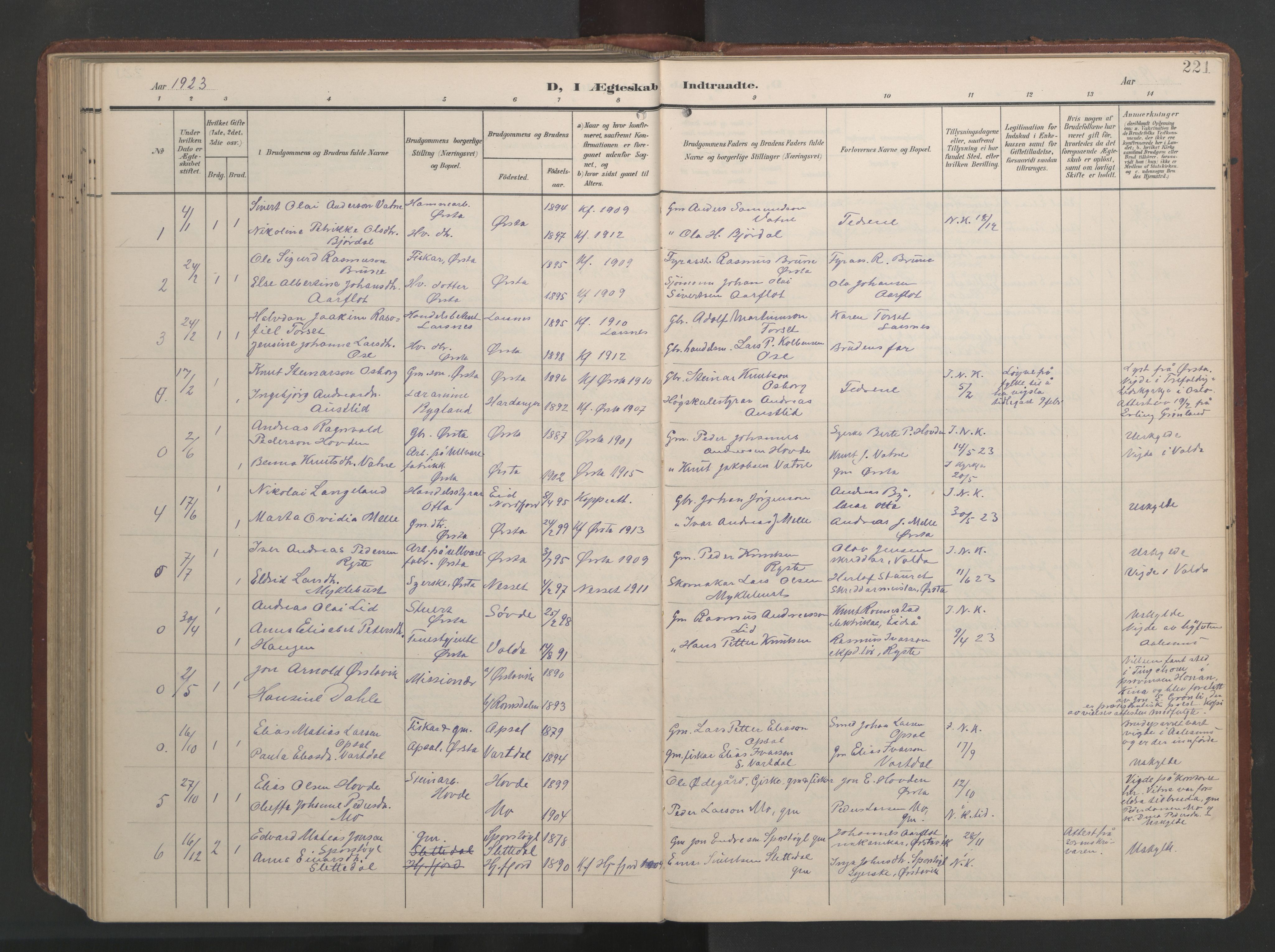 Ministerialprotokoller, klokkerbøker og fødselsregistre - Møre og Romsdal, AV/SAT-A-1454/513/L0190: Parish register (copy) no. 513C04, 1904-1926, p. 221