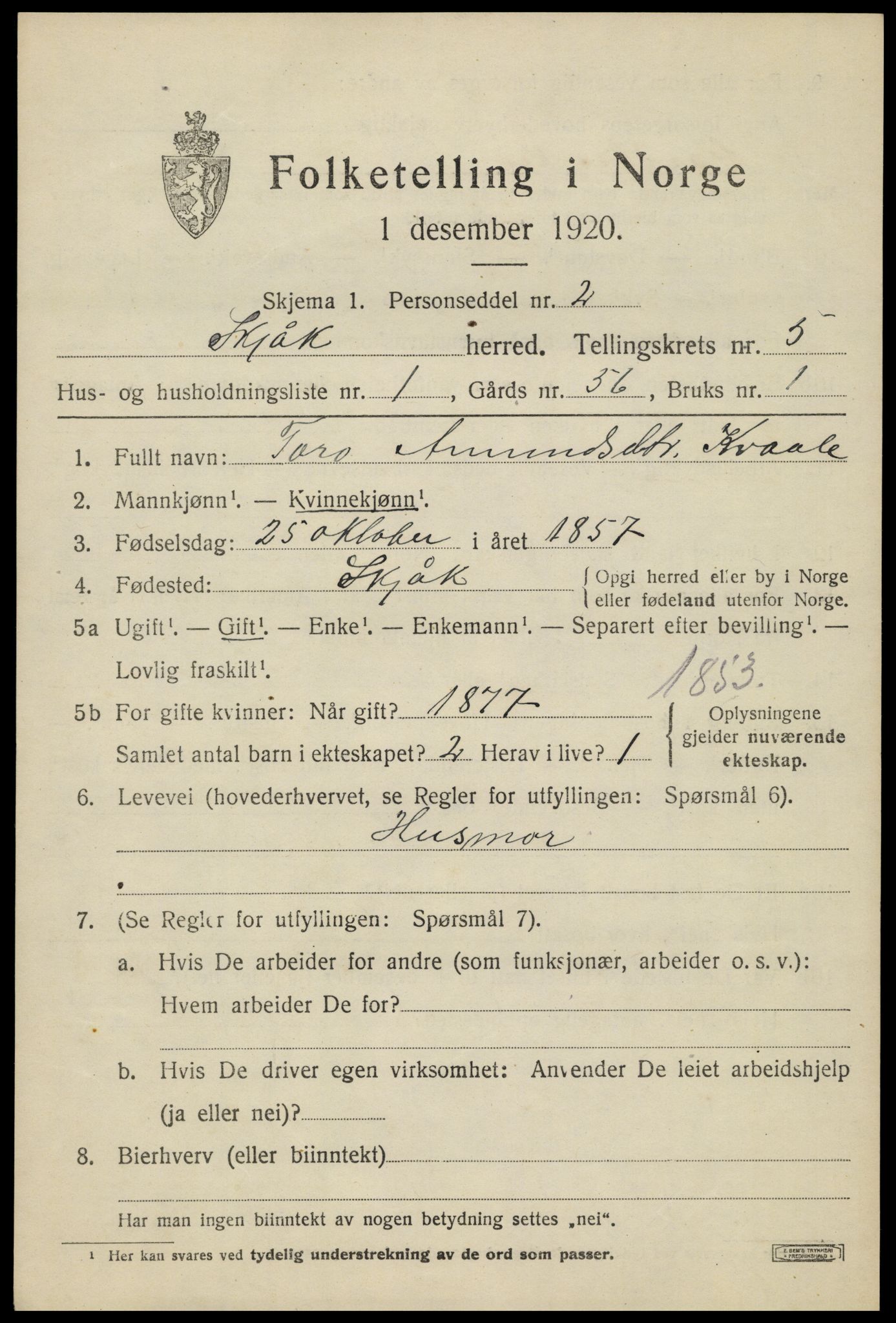 SAH, 1920 census for Skjåk, 1920, p. 2458