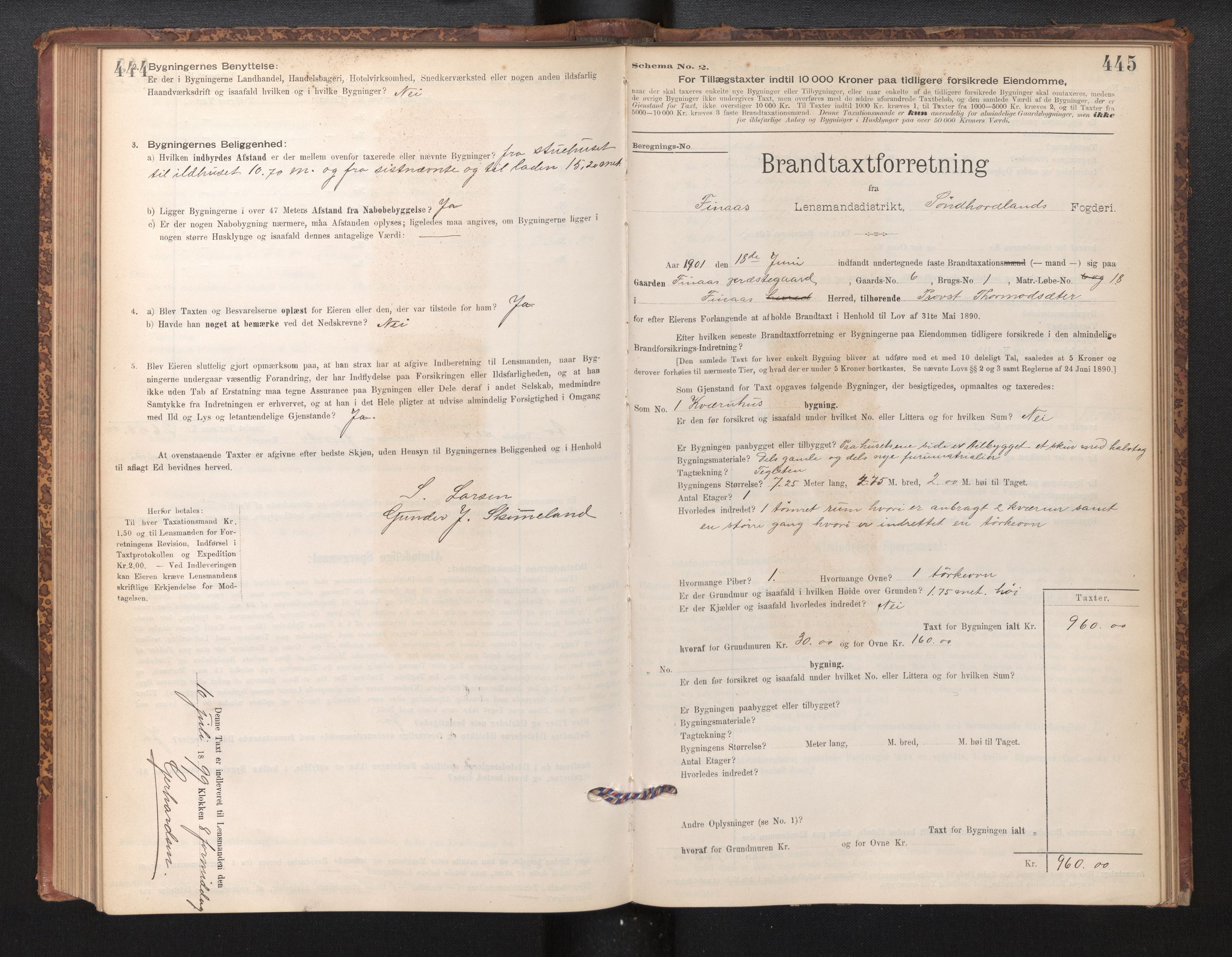 Lensmannen i Finnås, SAB/A-31901/0012/L0002: Branntakstprotokoll, skjematakst, 1894-1954, p. 444-445