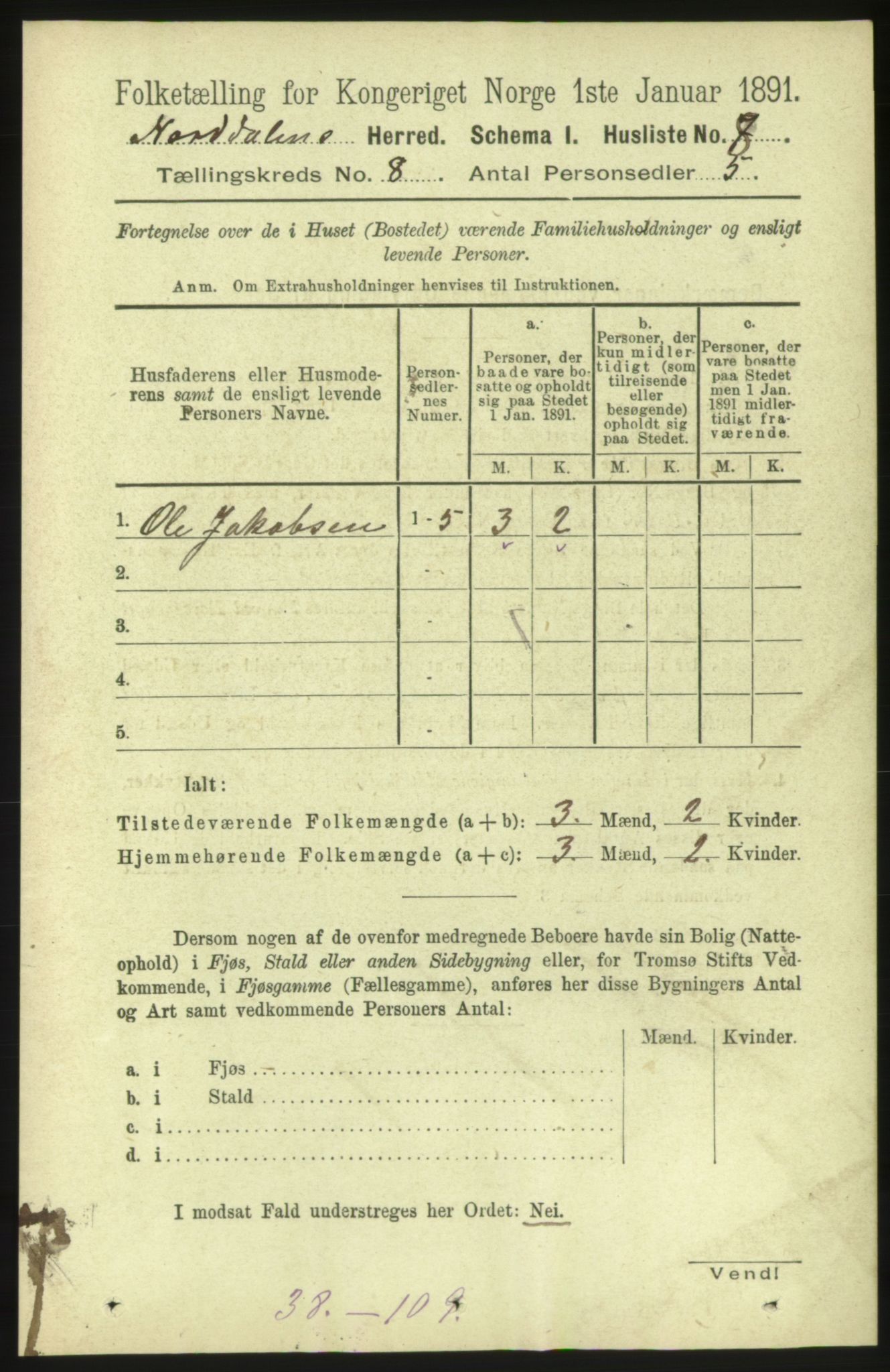 RA, 1891 census for 1524 Norddal, 1891, p. 1521