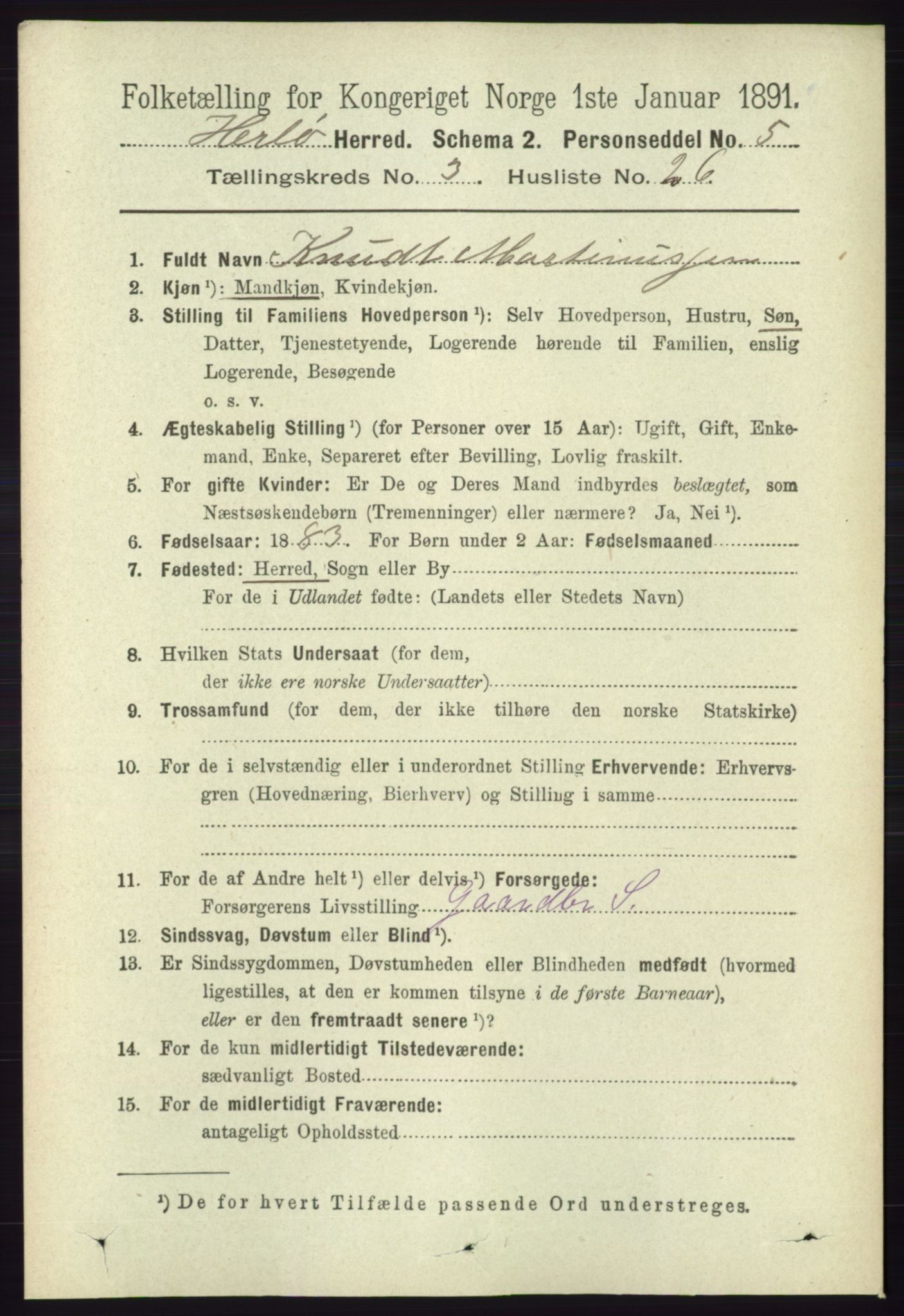 RA, 1891 census for 1258 Herdla, 1891, p. 1249