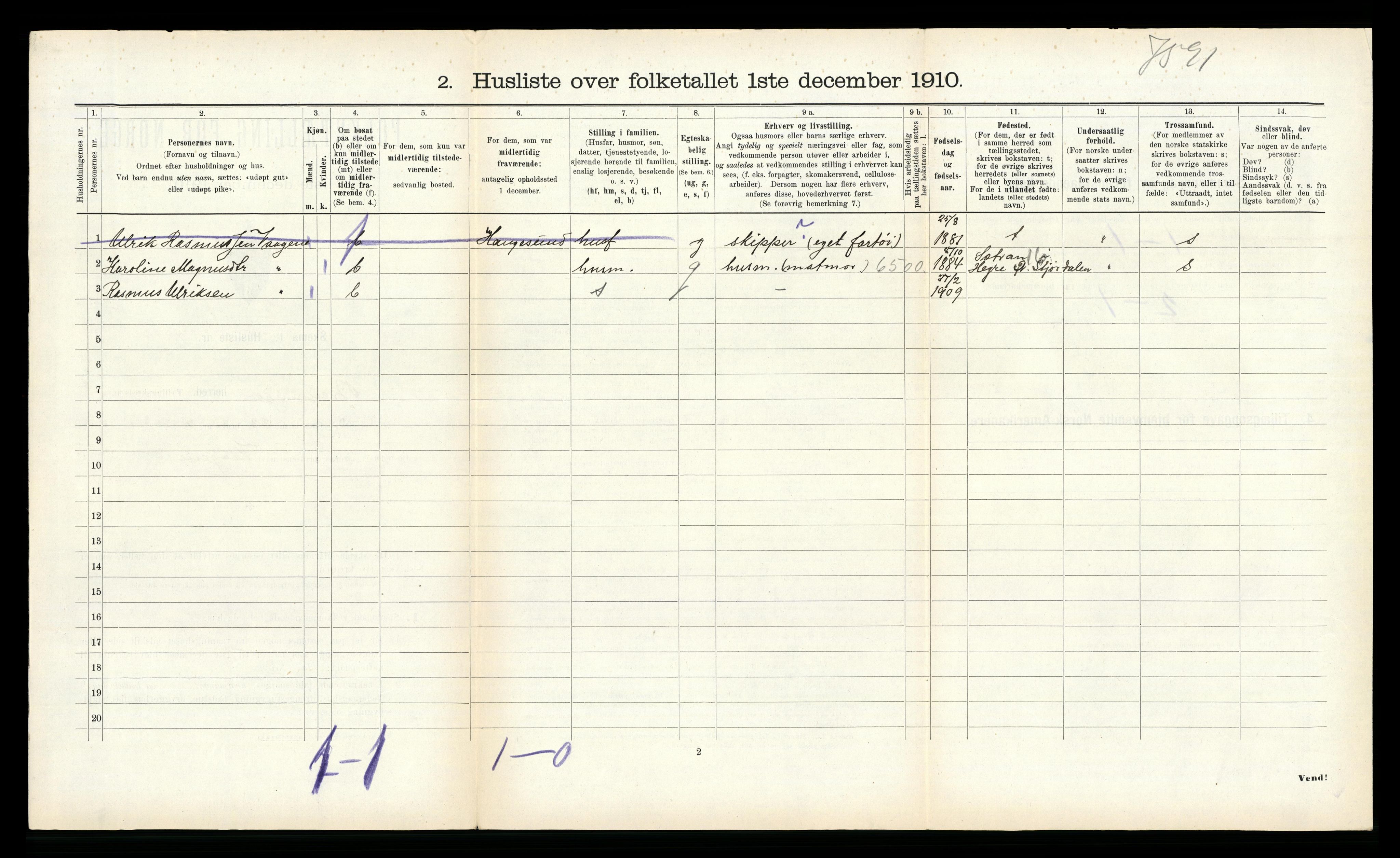 RA, 1910 census for Bremanger, 1910, p. 604