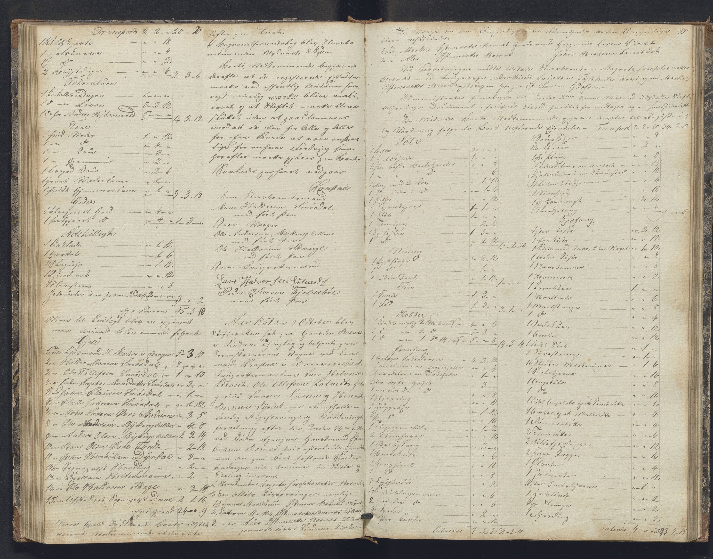 Nordhordland sorenskrivar, SAB/A-2901/1/H/Hb/L0016: Registreringsprotokollar, 1850-1854, p. 45
