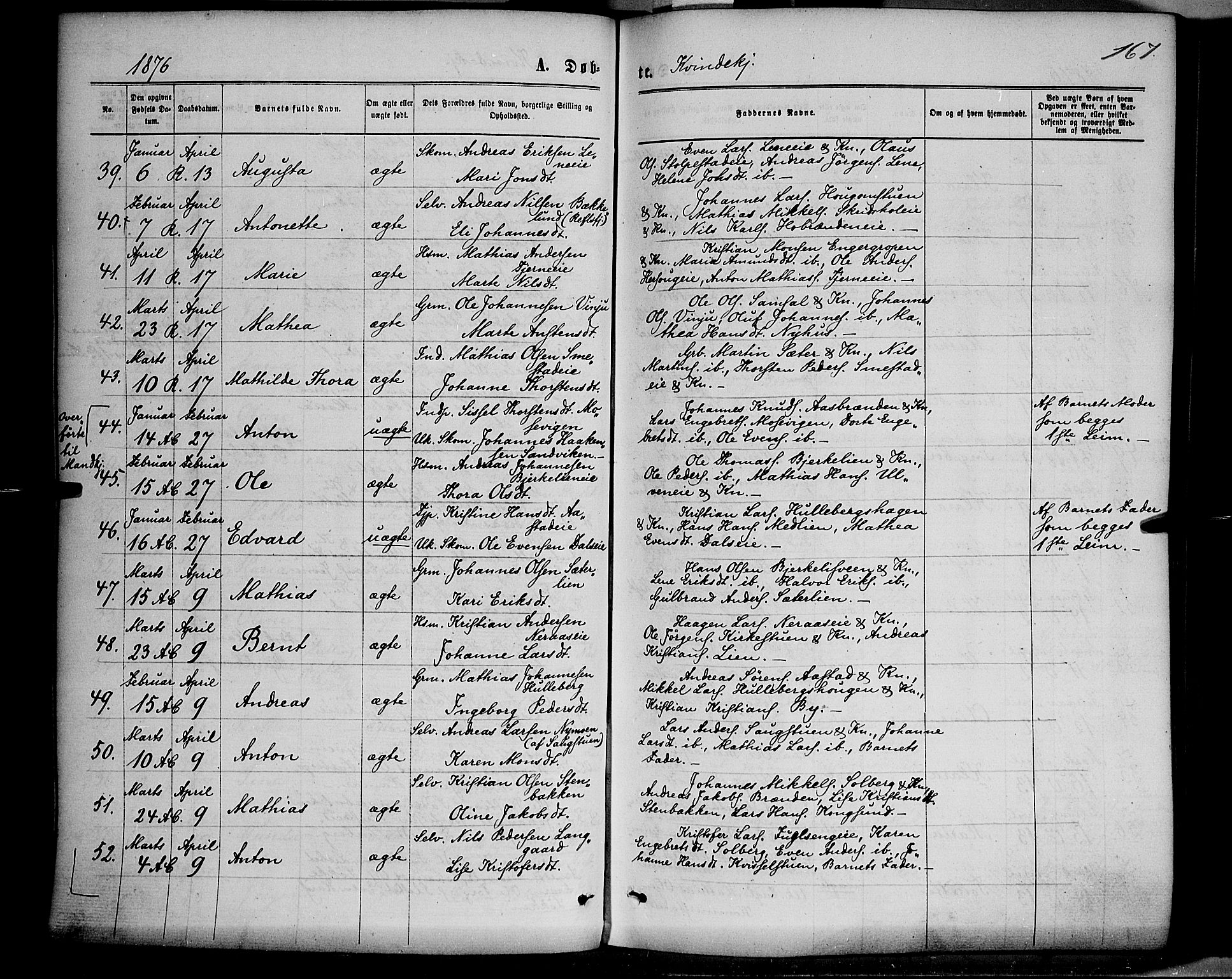 Ringsaker prestekontor, AV/SAH-PREST-014/K/Ka/L0011: Parish register (official) no. 11, 1870-1878, p. 167