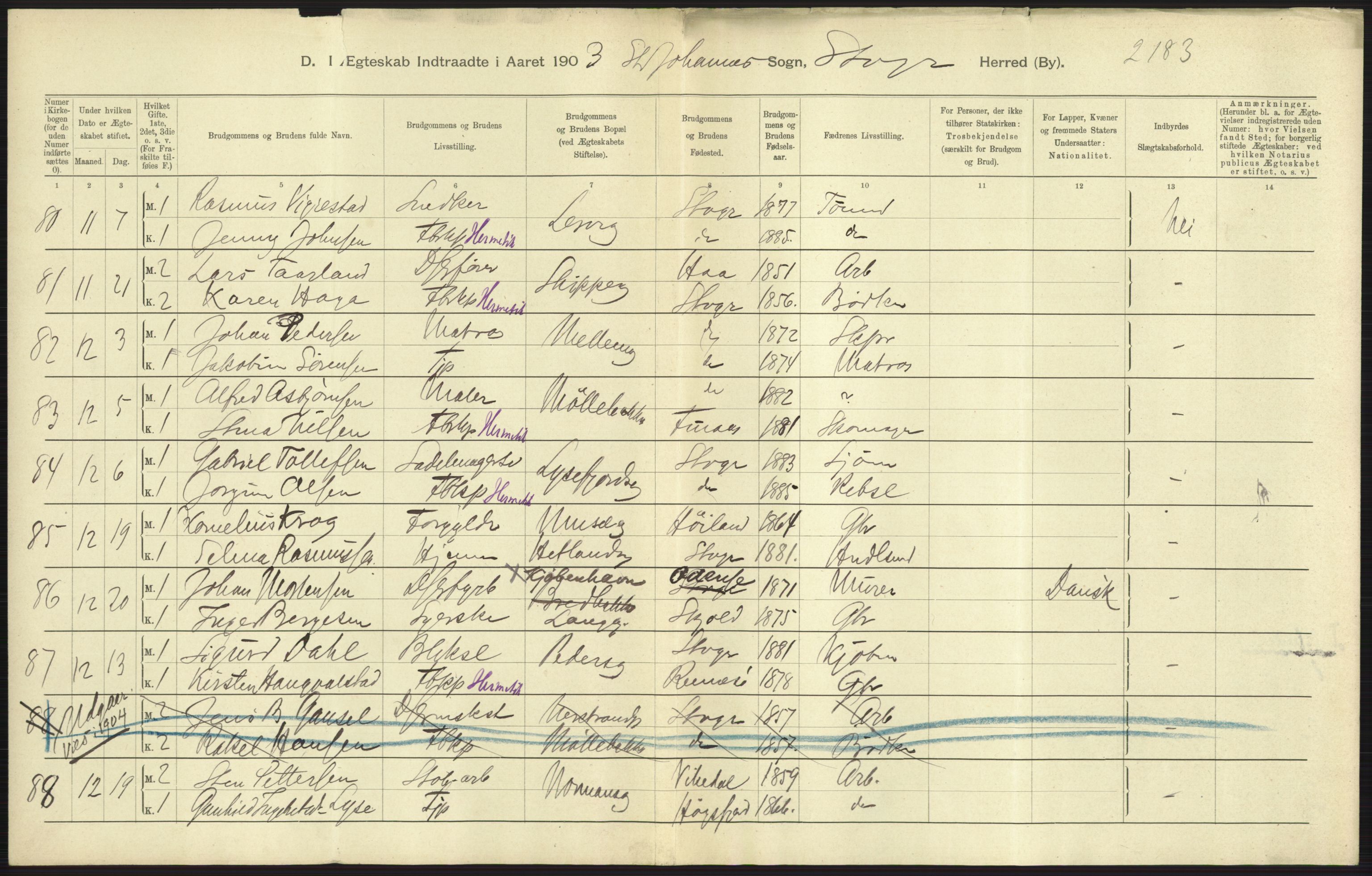 Statistisk sentralbyrå, Sosiodemografiske emner, Befolkning, AV/RA-S-2228/D/Df/Dfa/Dfaa/L0012: Stavanger amt: Fødte, gifte, døde, 1903, p. 595