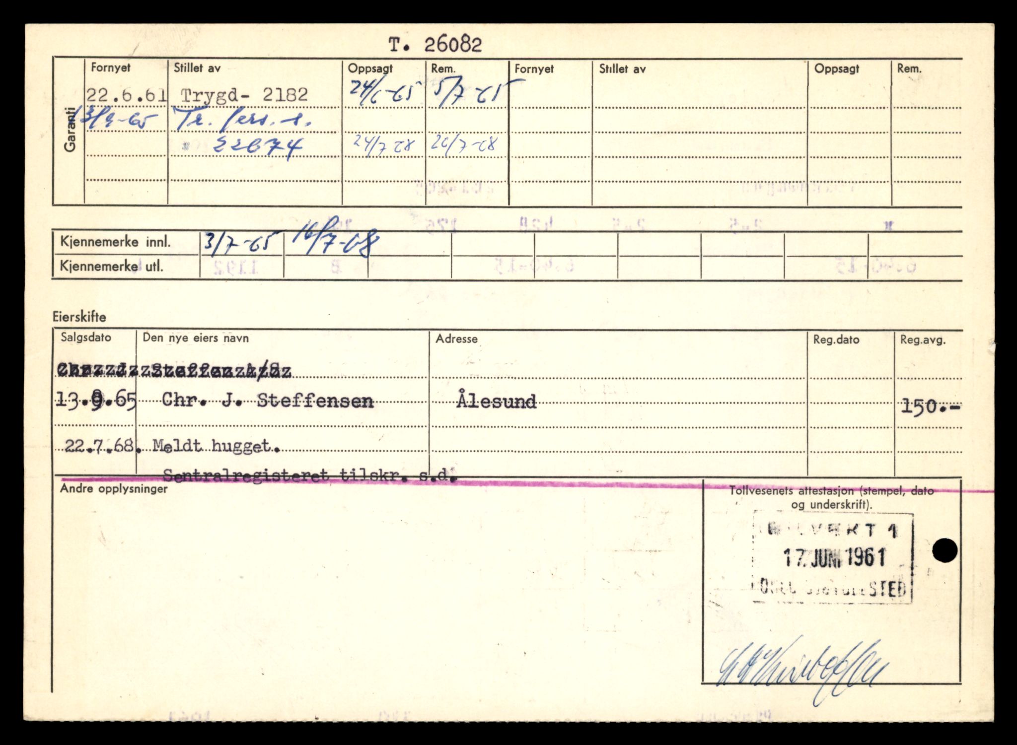 Møre og Romsdal vegkontor - Ålesund trafikkstasjon, AV/SAT-A-4099/F/Fe/L0072: Registreringskort for kjøretøy T 26081 - T 26464, 1927-1998, p. 12