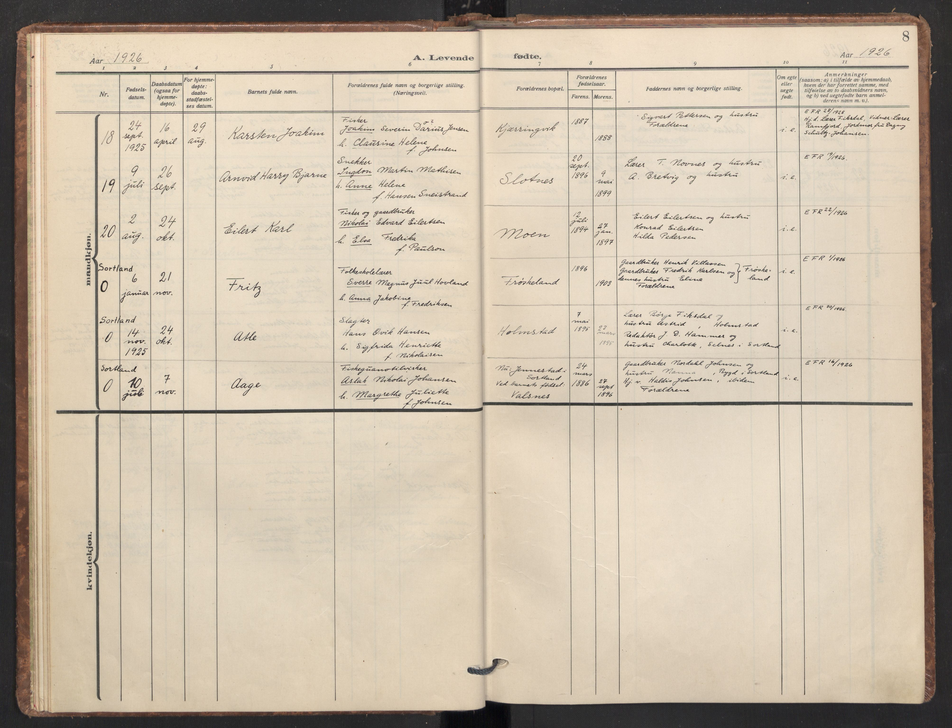 Ministerialprotokoller, klokkerbøker og fødselsregistre - Nordland, AV/SAT-A-1459/890/L1289: Parish register (official) no. 890A04, 1925-1939, p. 8