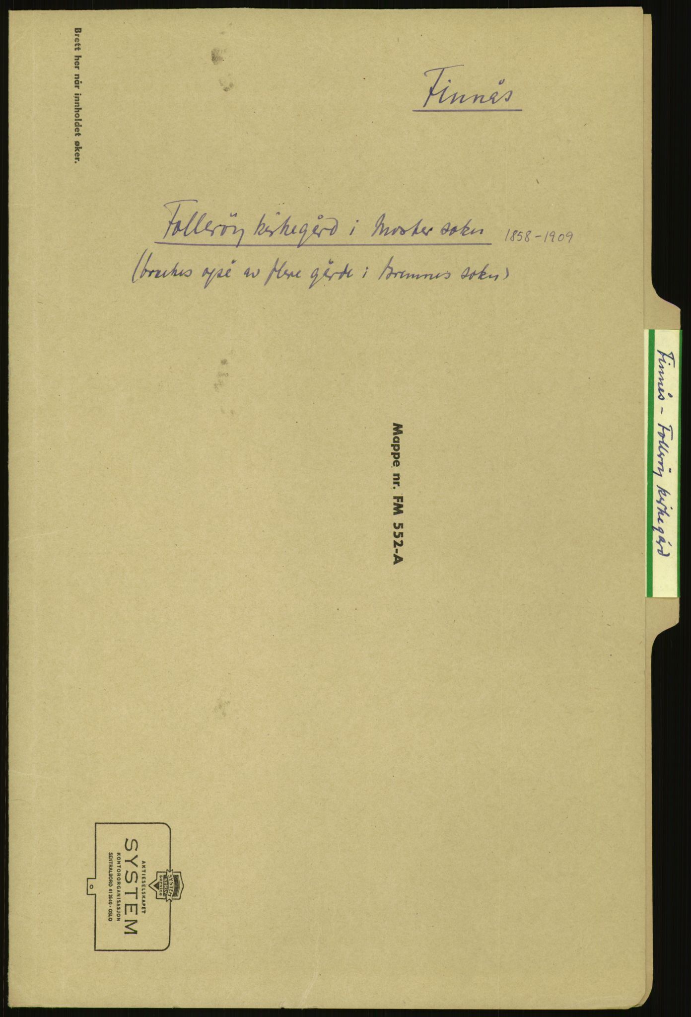 Kirke- og undervisningsdepartementet, Kontoret  for kirke og geistlighet A, AV/RA-S-1007/F/Fb/L0024: Finnås (gml. Føyen) - Fiskum se Eiker, 1838-1961, p. 932