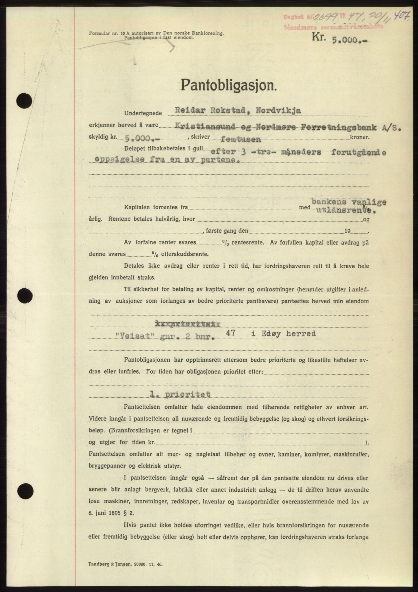 Nordmøre sorenskriveri, AV/SAT-A-4132/1/2/2Ca: Mortgage book no. B97, 1947-1948, Diary no: : 2699/1947