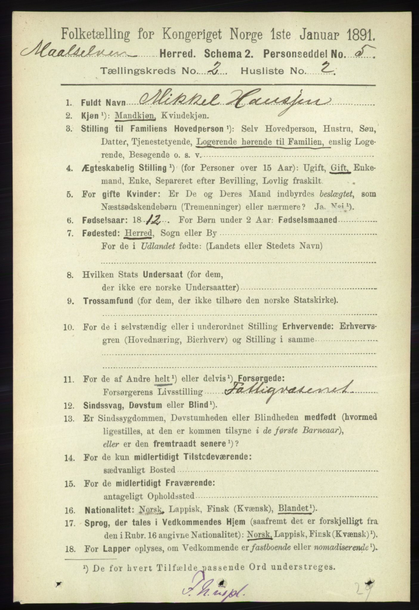 RA, 1891 census for 1924 Målselv, 1891, p. 308