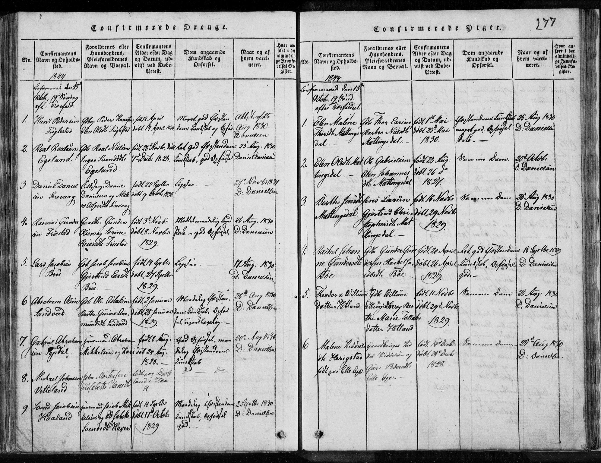 Eigersund sokneprestkontor, AV/SAST-A-101807/S08/L0008: Parish register (official) no. A 8, 1816-1847, p. 277