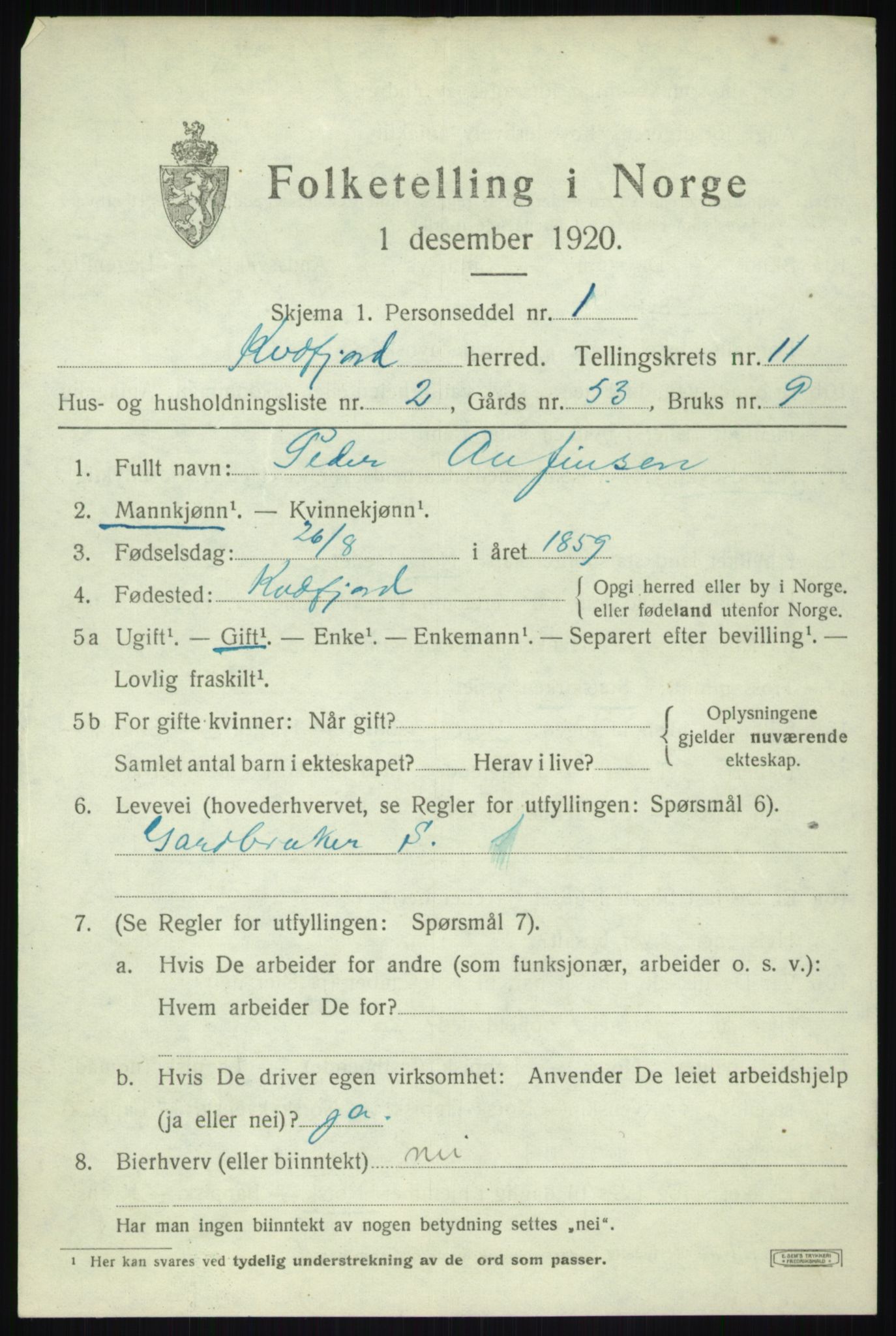 SATØ, 1920 census for Kvæfjord, 1920, p. 4913