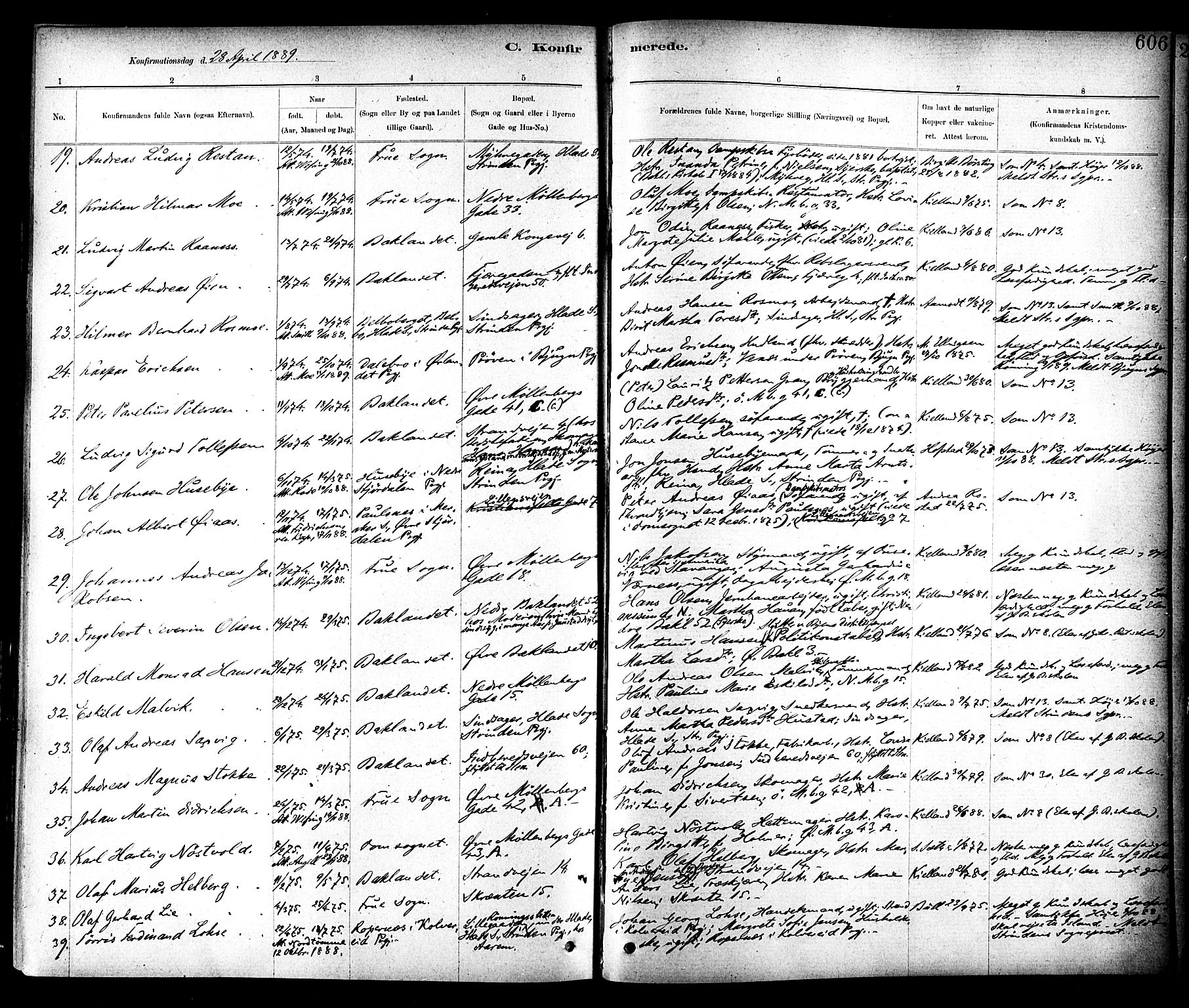 Ministerialprotokoller, klokkerbøker og fødselsregistre - Sør-Trøndelag, SAT/A-1456/604/L0188: Parish register (official) no. 604A09, 1878-1892, p. 606