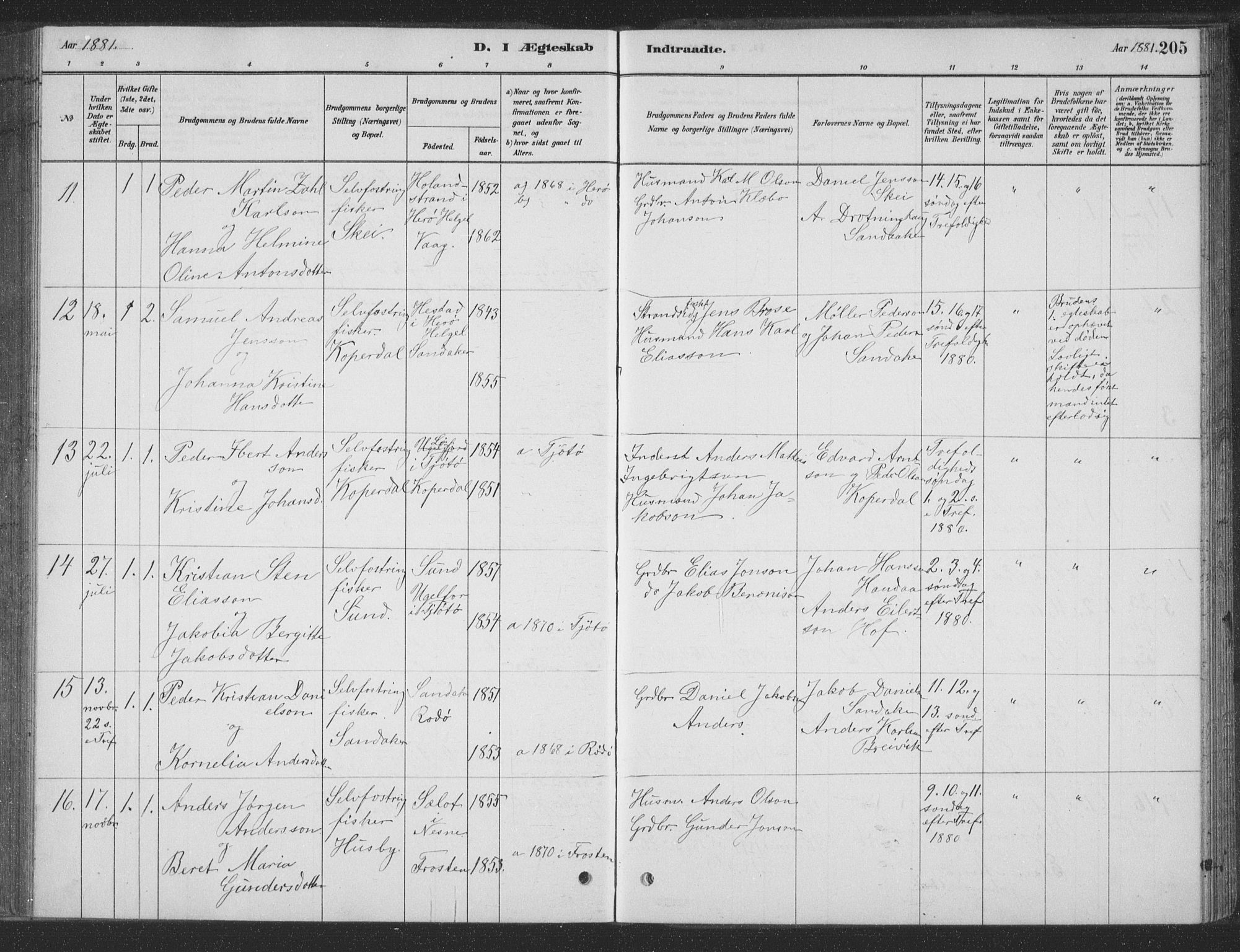 Ministerialprotokoller, klokkerbøker og fødselsregistre - Nordland, SAT/A-1459/835/L0532: Parish register (copy) no. 835C04, 1880-1905, p. 205