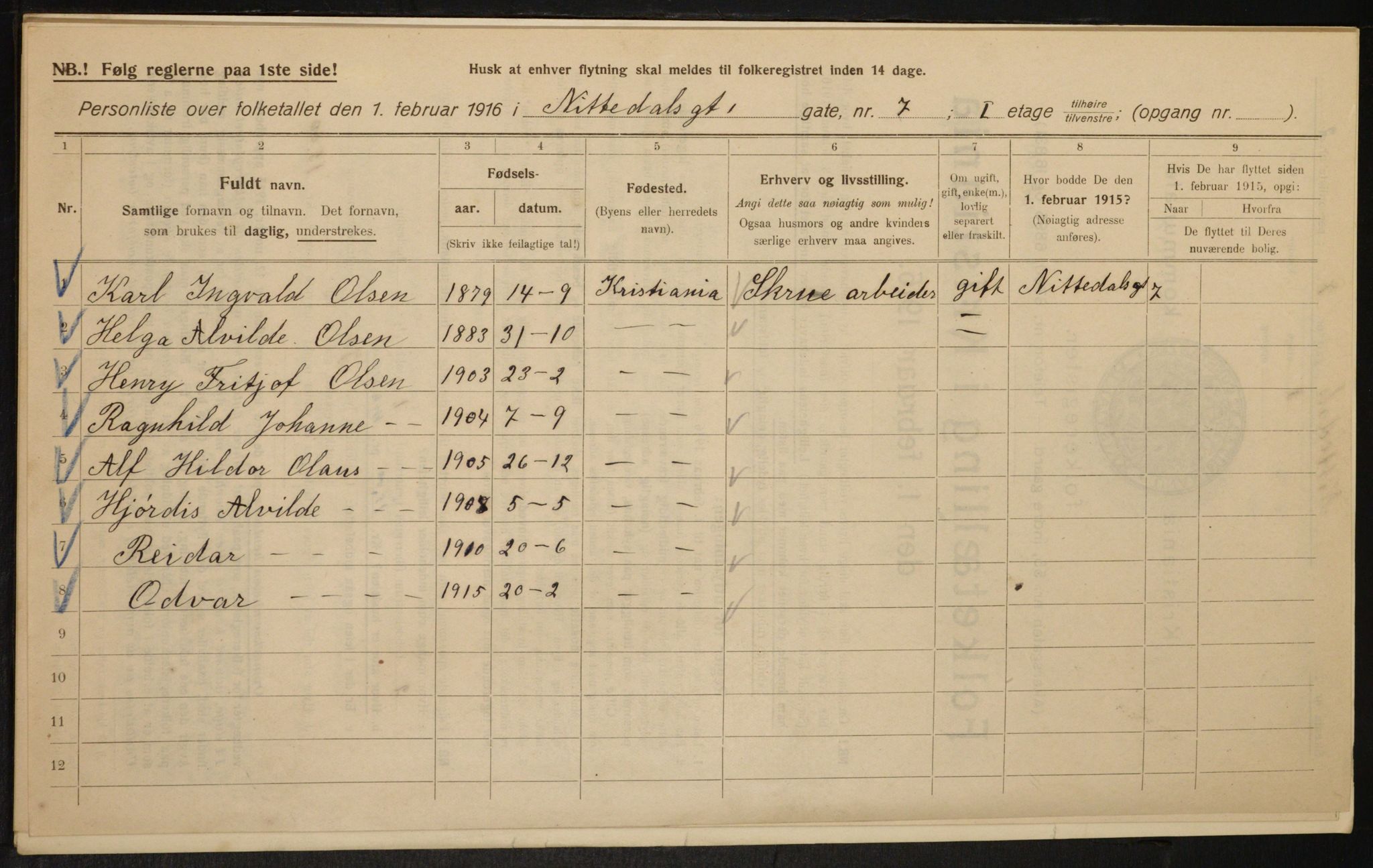 OBA, Municipal Census 1916 for Kristiania, 1916, p. 73027