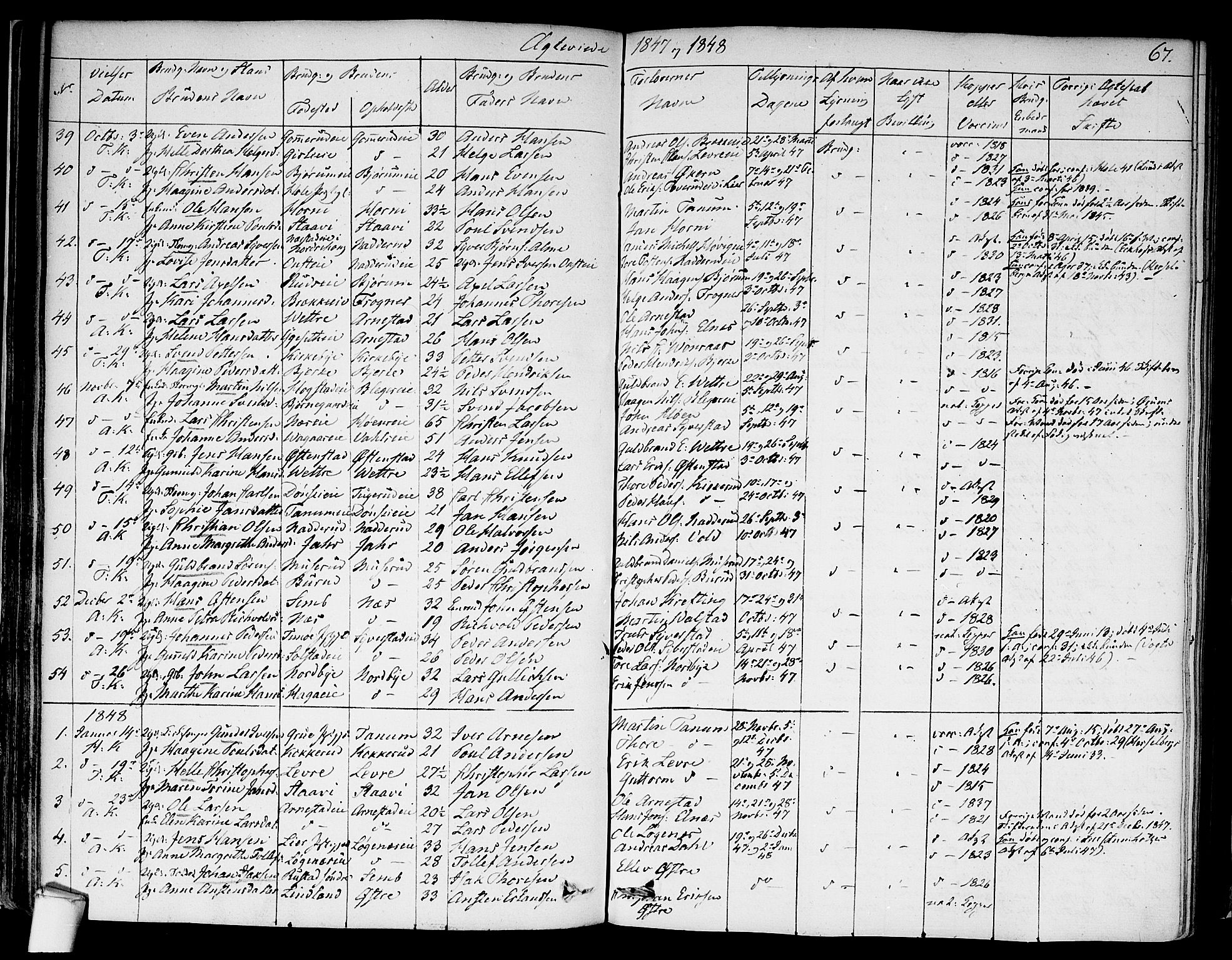 Asker prestekontor Kirkebøker, SAO/A-10256a/F/Fa/L0010: Parish register (official) no. I 10, 1825-1878, p. 67