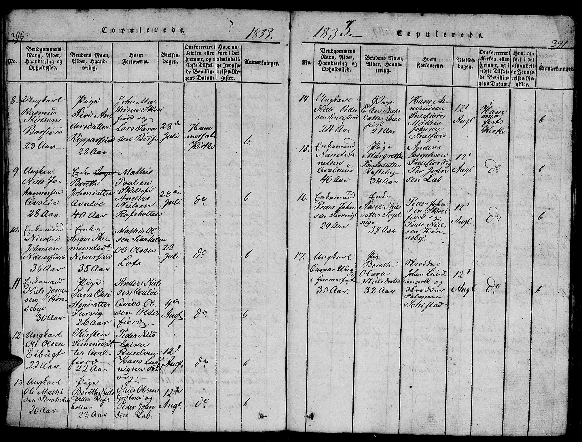 Hammerfest sokneprestkontor, AV/SATØ-S-1347/H/Hb/L0001.klokk: Parish register (copy) no. 1, 1822-1850, p. 390-391