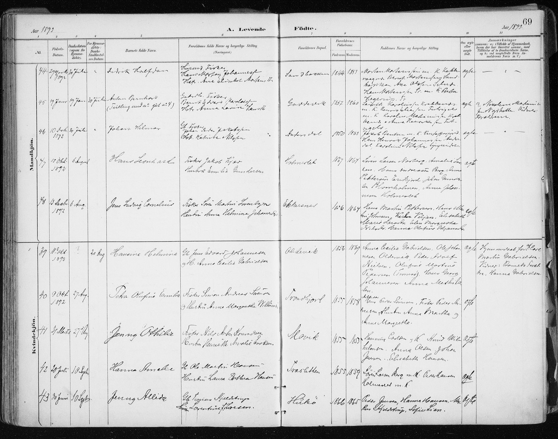 Tromsøysund sokneprestkontor, SATØ/S-1304/G/Ga/L0005kirke: Parish register (official) no. 5, 1888-1896, p. 69
