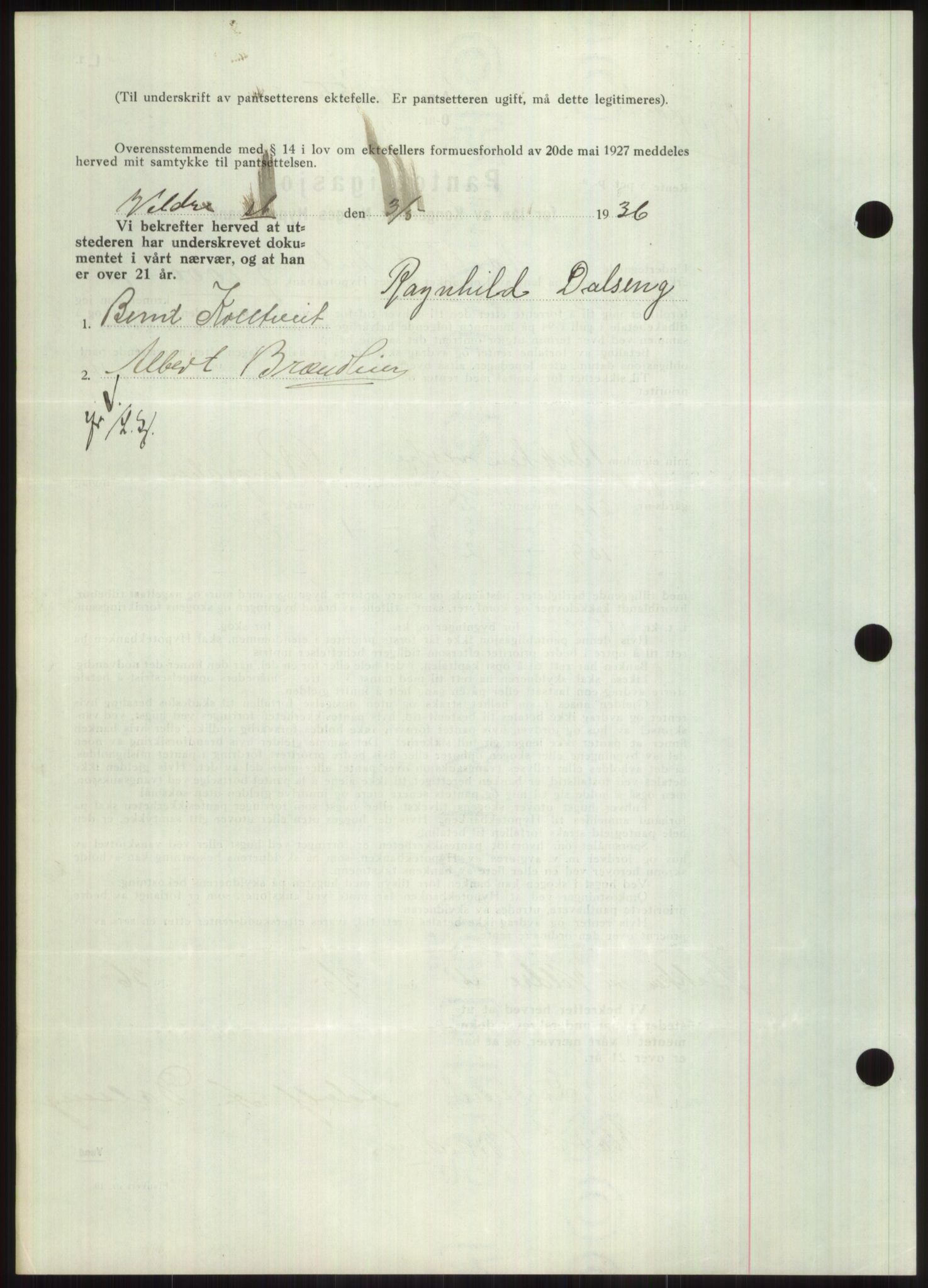 Nord-Hedmark sorenskriveri, SAH/TING-012/H/Hb/Hbf/L0001: Mortgage book no. B1, 1936-1936, Diary no: : 943/1936