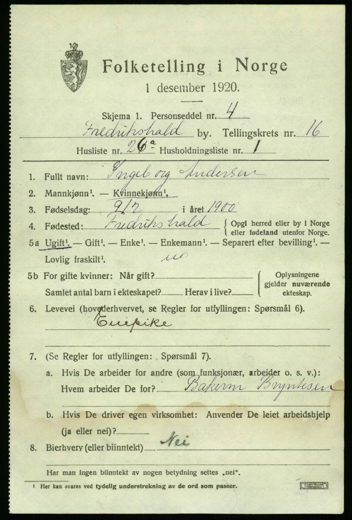 RA, 1920 census: Additional forms, 1920, p. 5