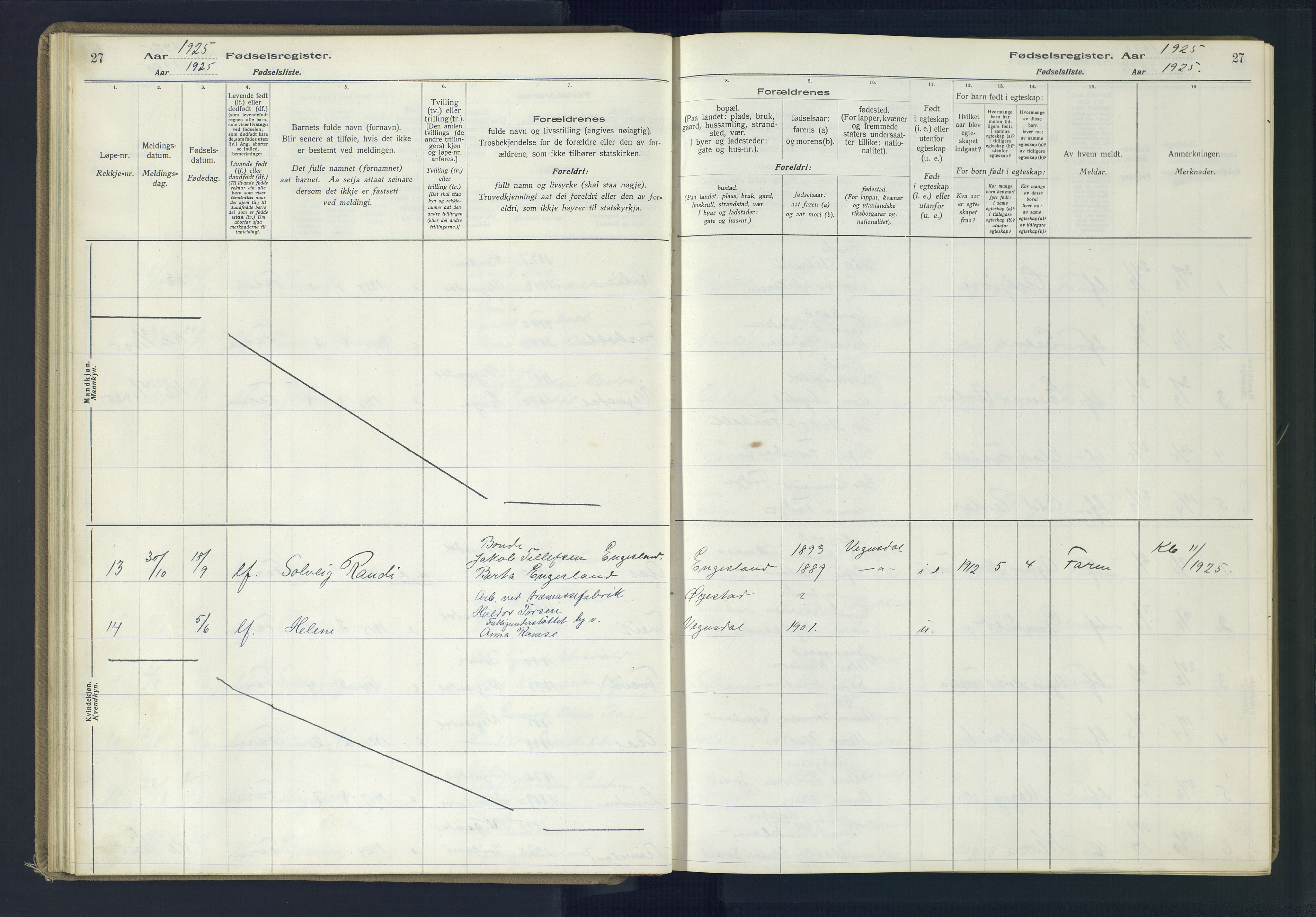 Herefoss sokneprestkontor, AV/SAK-1111-0019/J/Ja/L0002: Birth register no. II.6.11, 1916-1982, p. 27