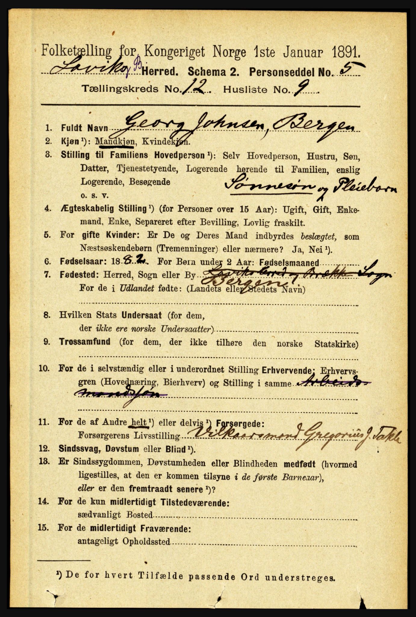 RA, 1891 census for 1415 Lavik og Brekke, 1891, p. 2413
