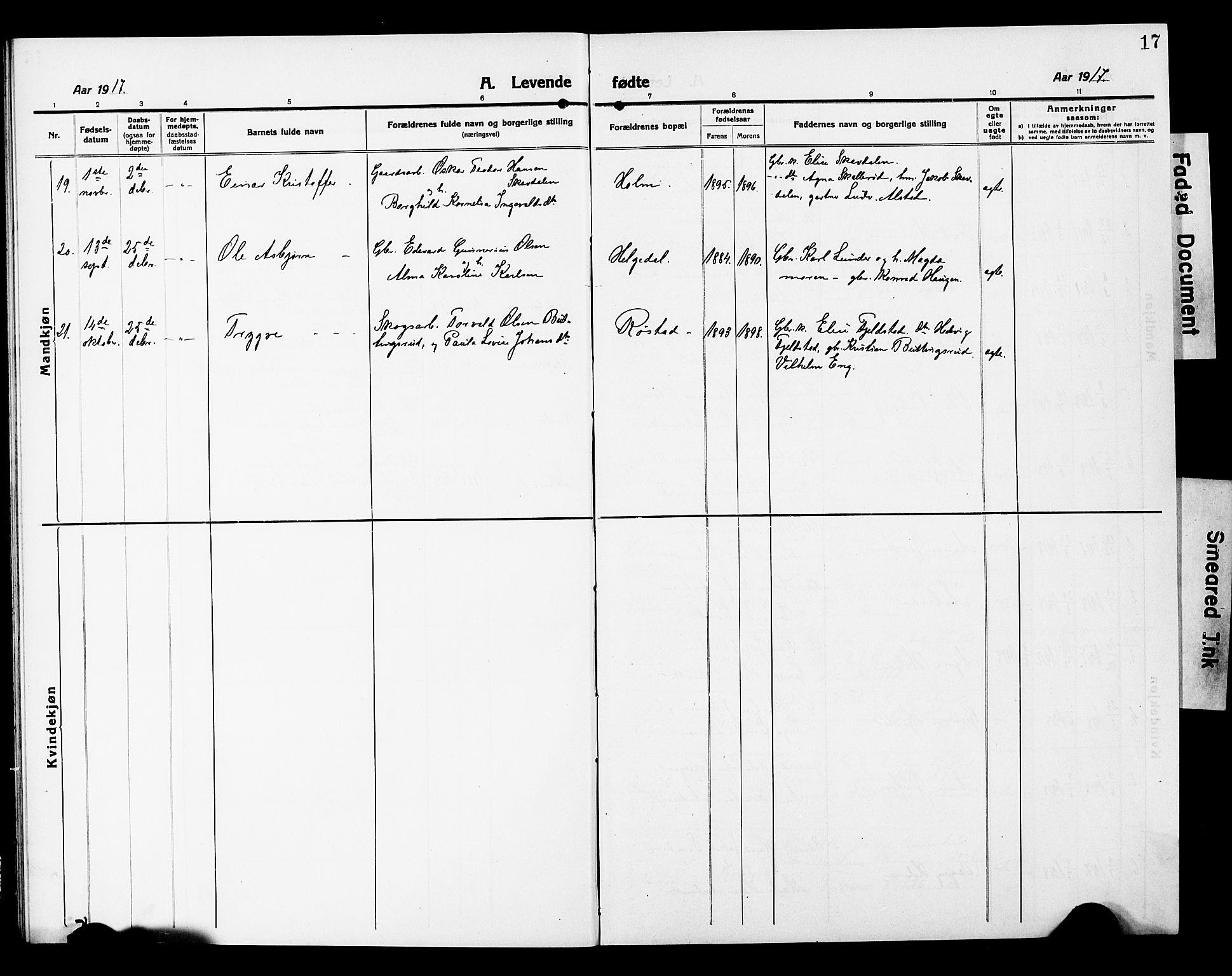 Våler prestekontor Kirkebøker, AV/SAO-A-11083/G/Ga/L0005: Parish register (copy) no. I 5, 1915-1931, p. 17