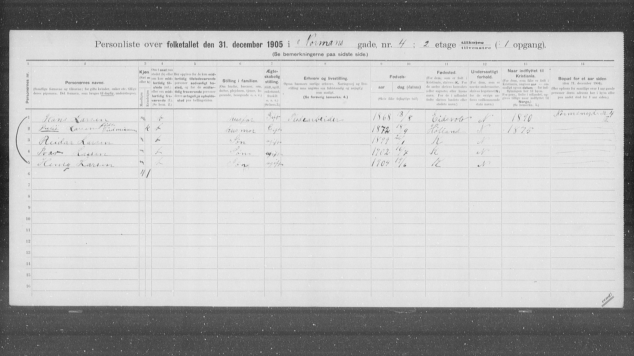 OBA, Municipal Census 1905 for Kristiania, 1905, p. 38680