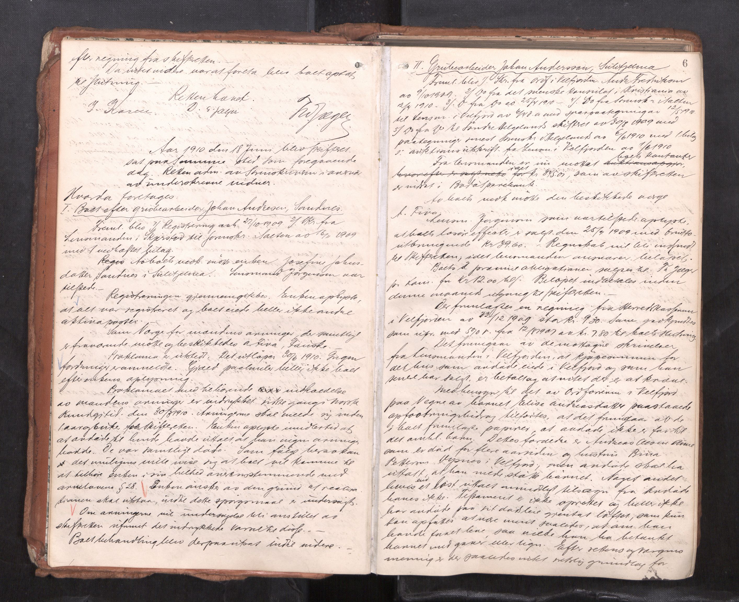 Salten sorenskriveri, AV/SAT-A-4578/1/3/3B/L0012: Skiftebehandlingsprotokoll, 1910-1915, p. 6