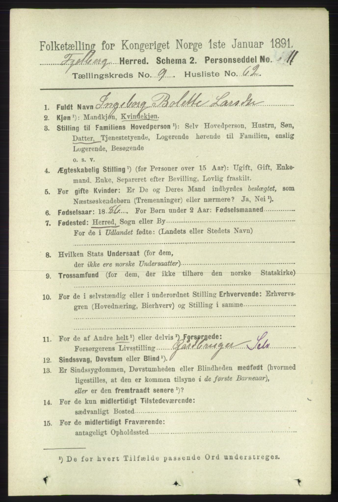 RA, 1891 census for 1213 Fjelberg, 1891, p. 3730