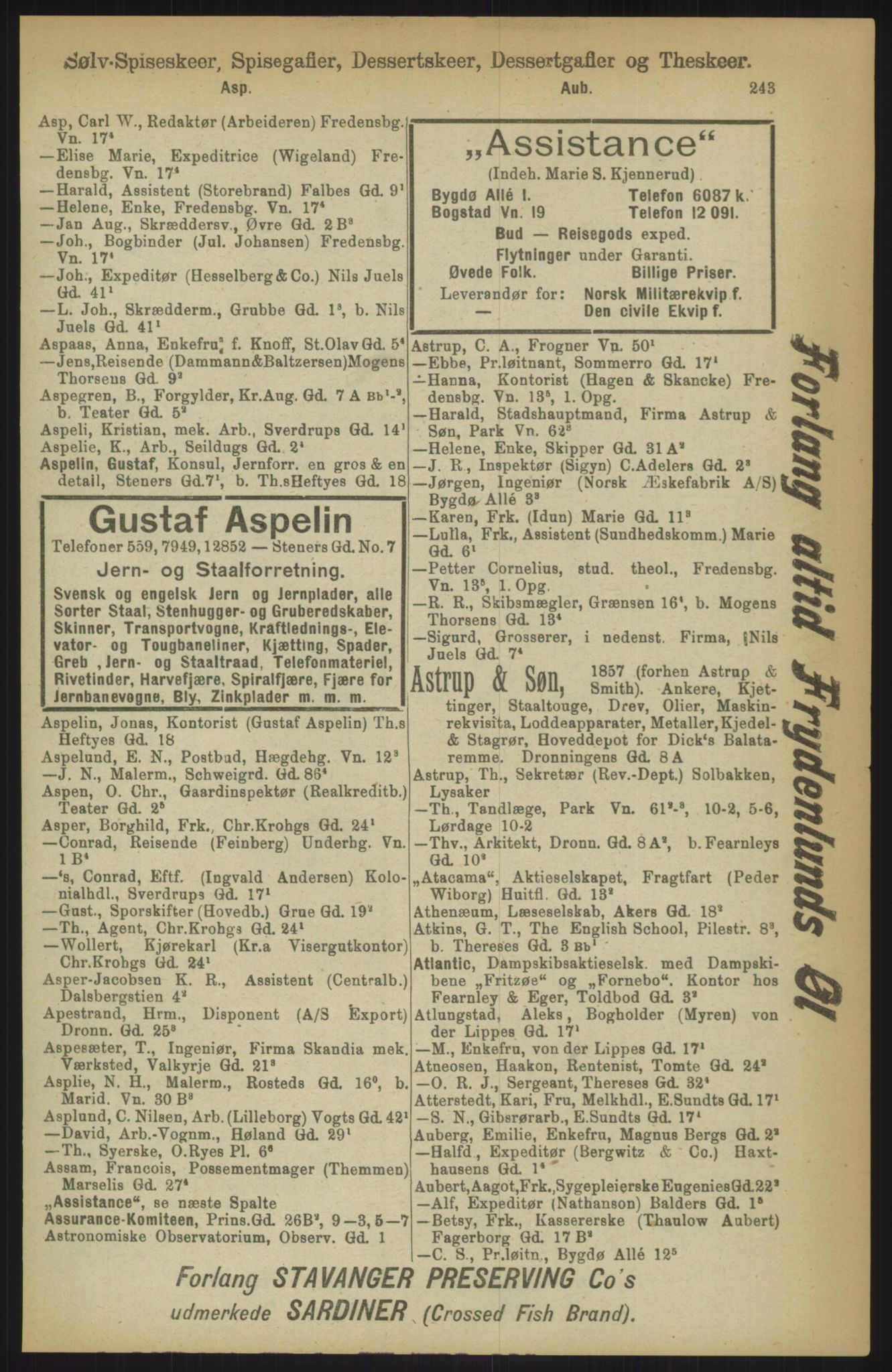 Kristiania/Oslo adressebok, PUBL/-, 1911, p. 243