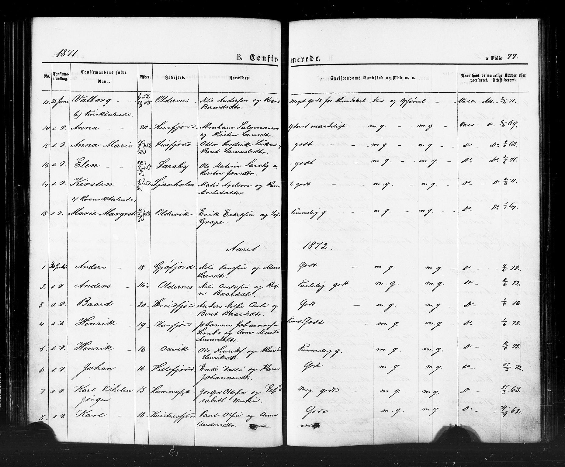 Hammerfest sokneprestkontor, SATØ/S-1347/H/Ha/L0007.kirke: Parish register (official) no. 7, 1869-1884, p. 77