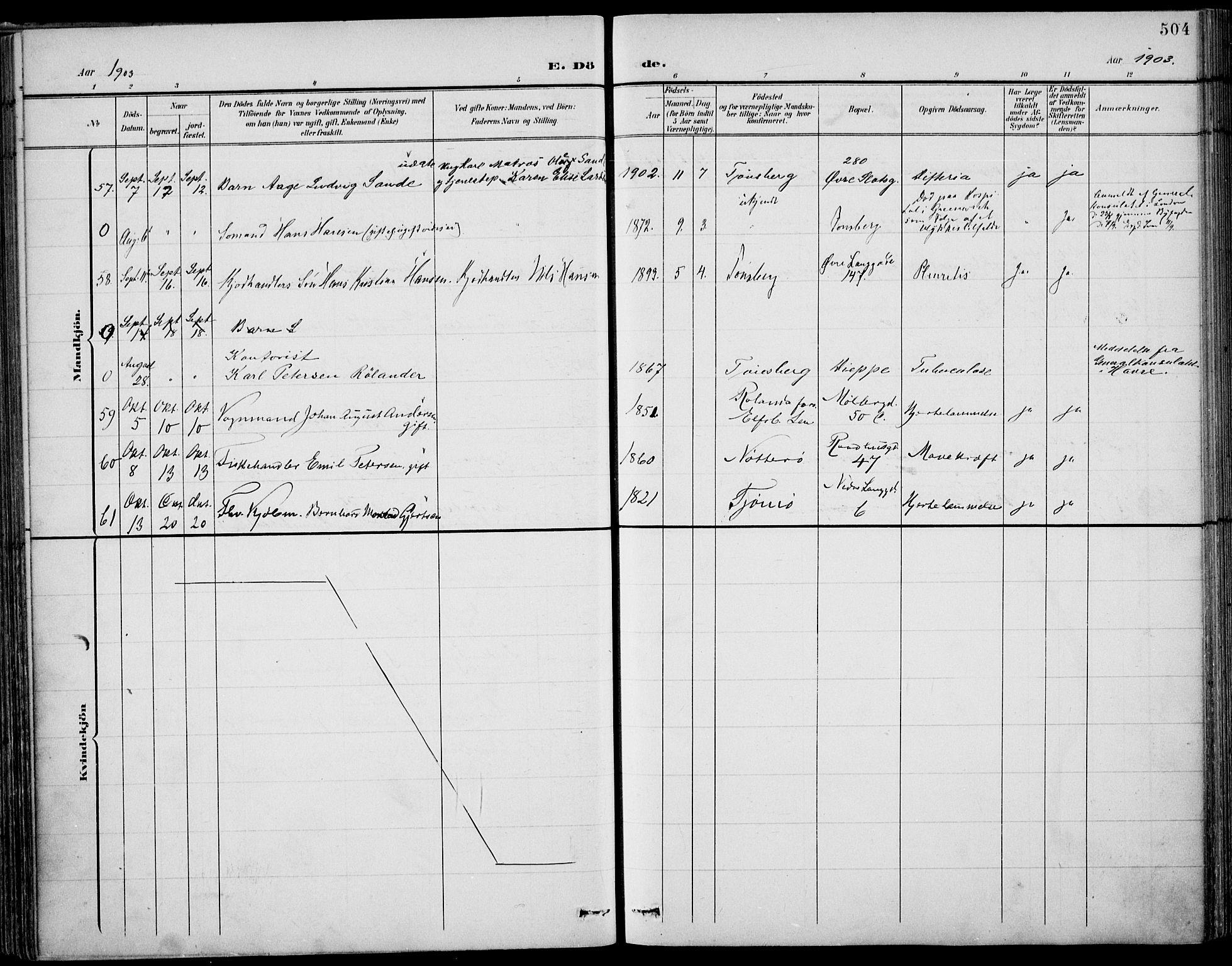 Tønsberg kirkebøker, AV/SAKO-A-330/F/Fa/L0013: Parish register (official) no. I 13, 1900-1913, p. 504