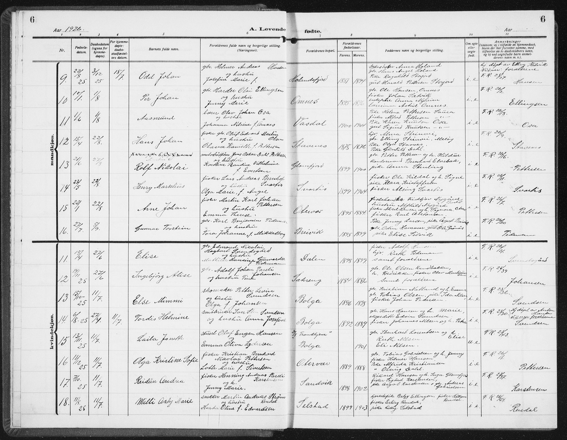 Ministerialprotokoller, klokkerbøker og fødselsregistre - Nordland, SAT/A-1459/843/L0640: Parish register (copy) no. 843C09, 1925-1941, p. 6