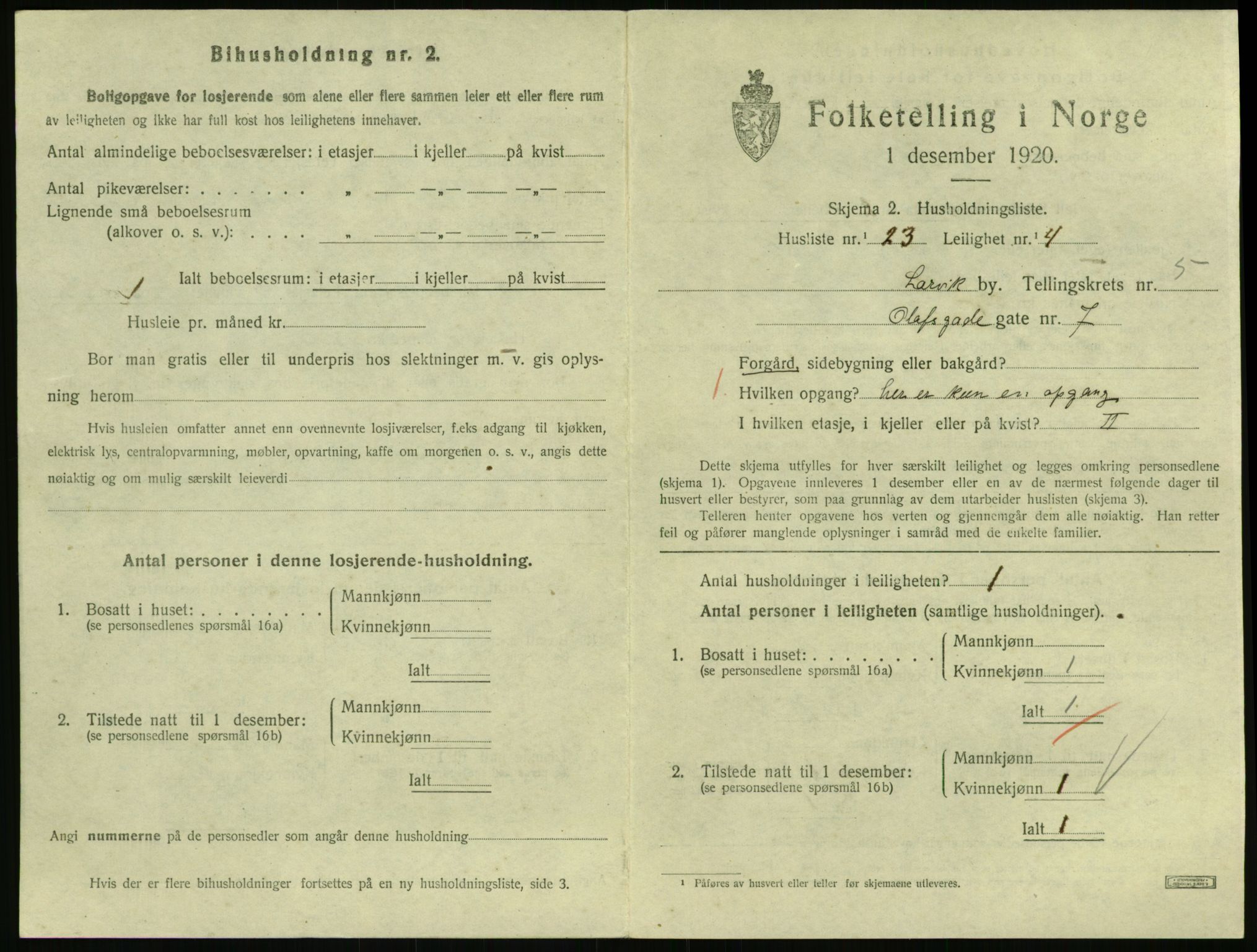 SAKO, 1920 census for Larvik, 1920, p. 4950