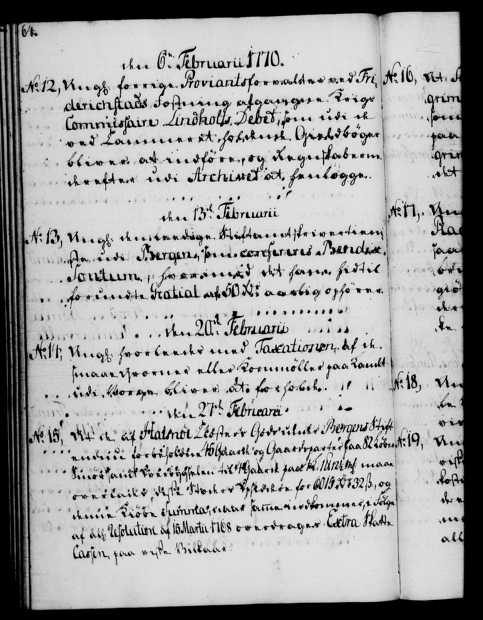 Rentekammeret, Kammerkanselliet, RA/EA-3111/G/Gf/Gfb/L0008: Register til norske relasjons- og resolusjonsprotokoller (merket RK 52.103), 1766-1771, p. 64