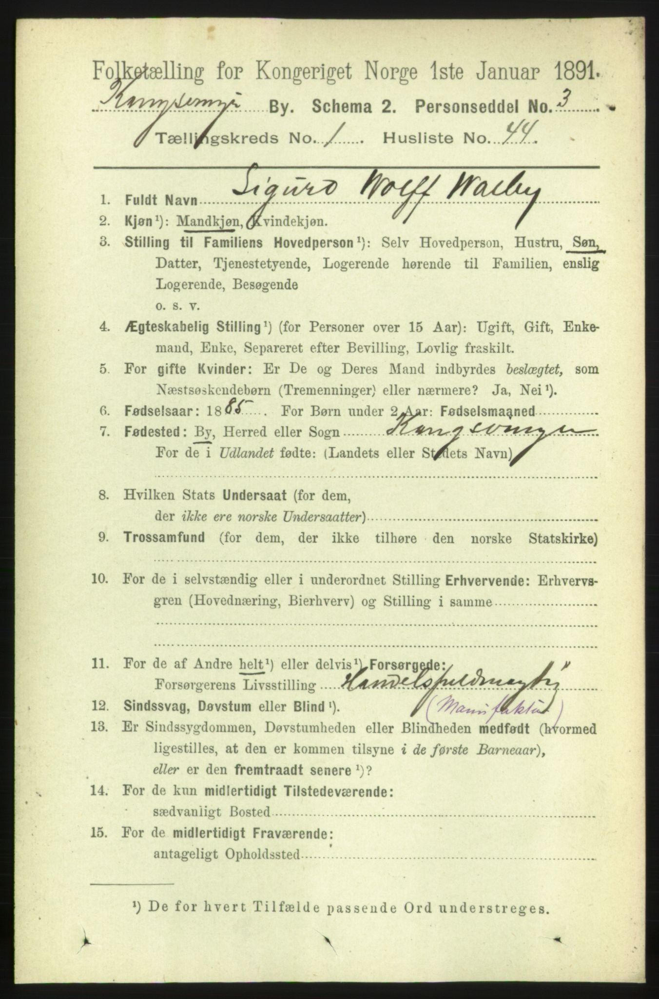 RA, 1891 census for 0402 Kongsvinger, 1891, p. 749