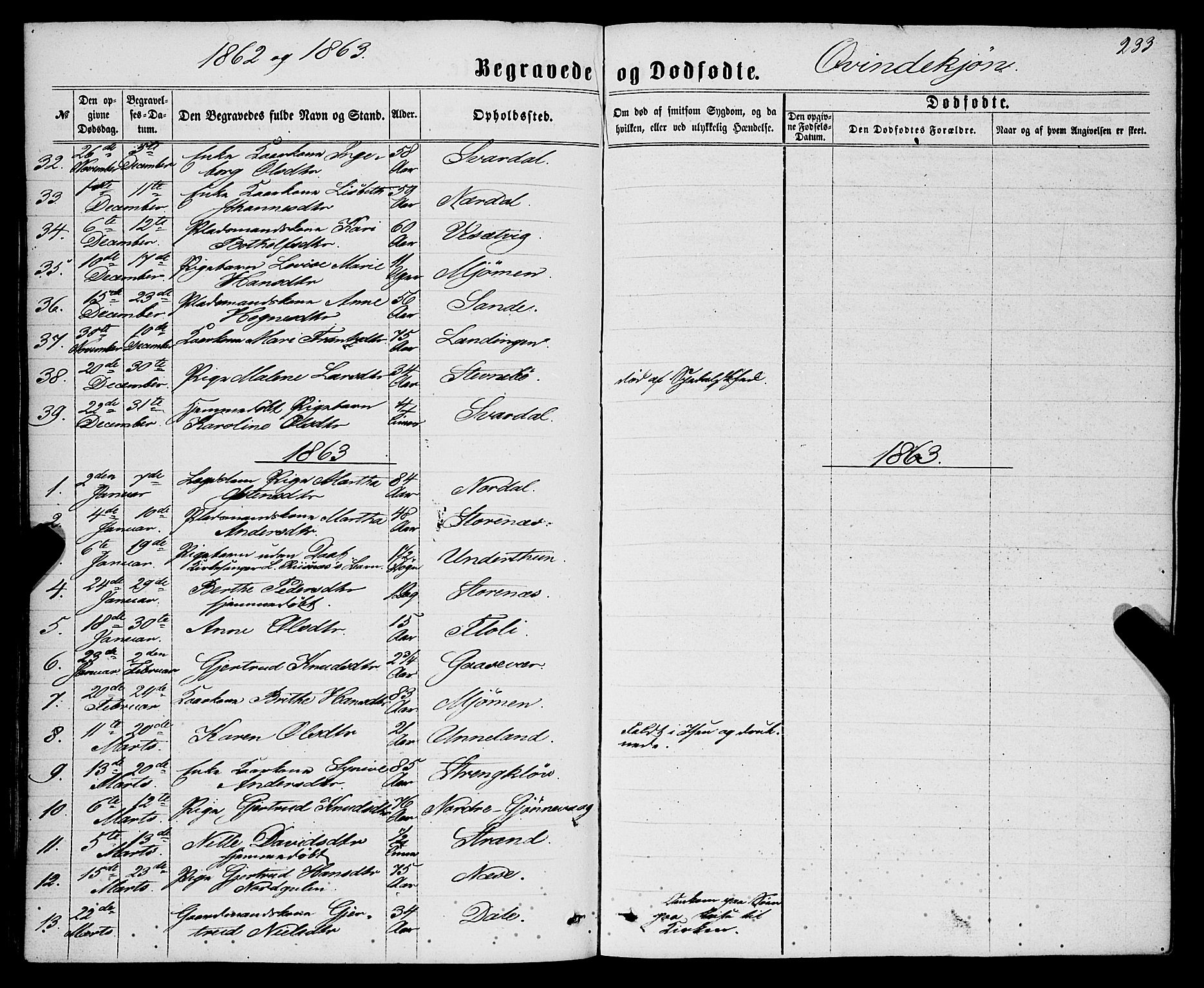 Gulen sokneprestembete, AV/SAB-A-80201/H/Haa/Haaa/L0022: Parish register (official) no. A 22, 1859-1869, p. 233