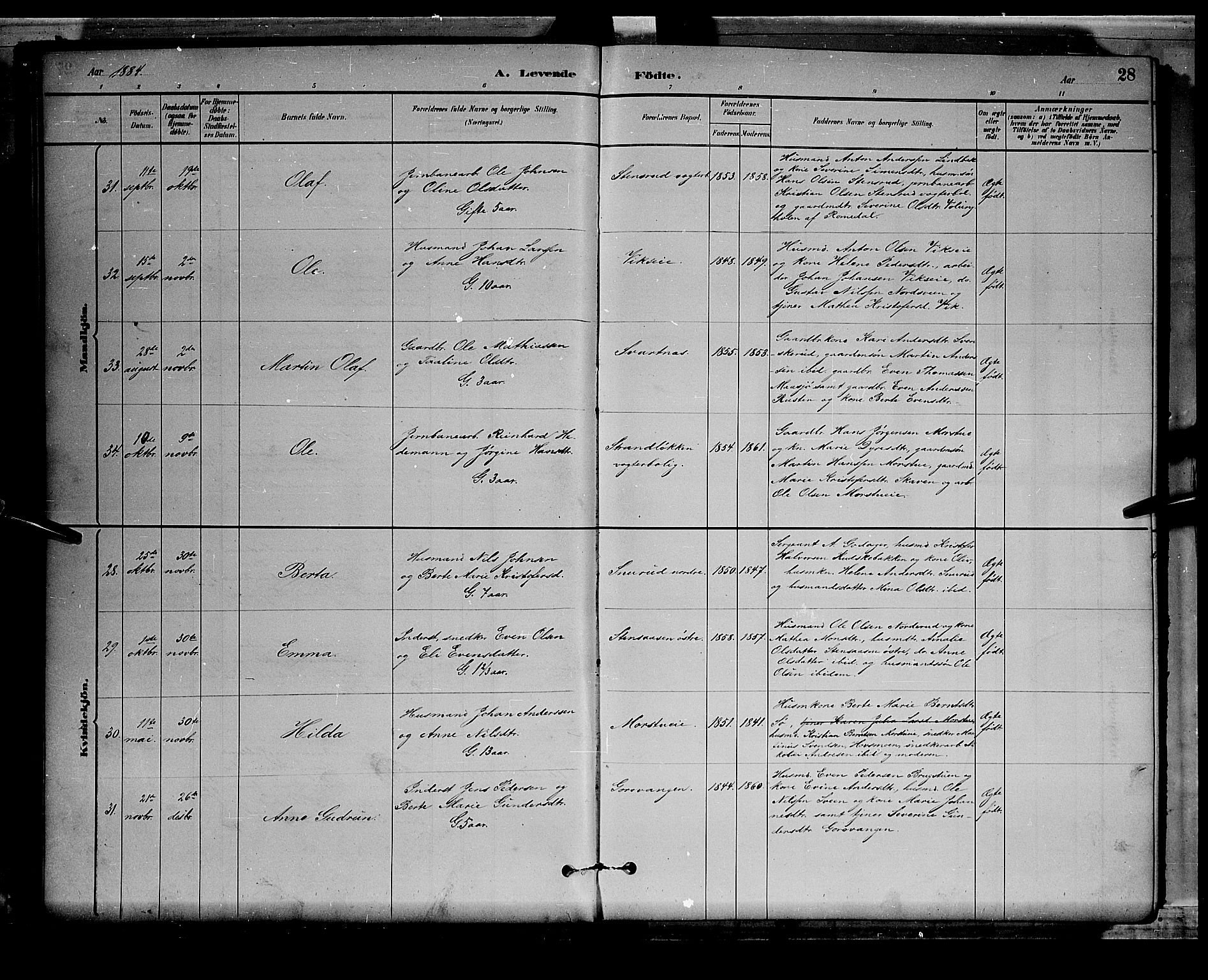 Stange prestekontor, AV/SAH-PREST-002/L/L0008: Parish register (copy) no. 8, 1882-1895, p. 28