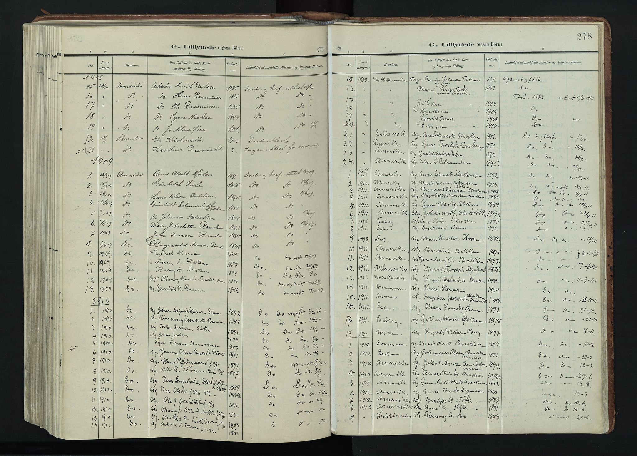 Vågå prestekontor, SAH/PREST-076/H/Ha/Haa/L0011: Parish register (official) no. 11, 1905-1924, p. 278