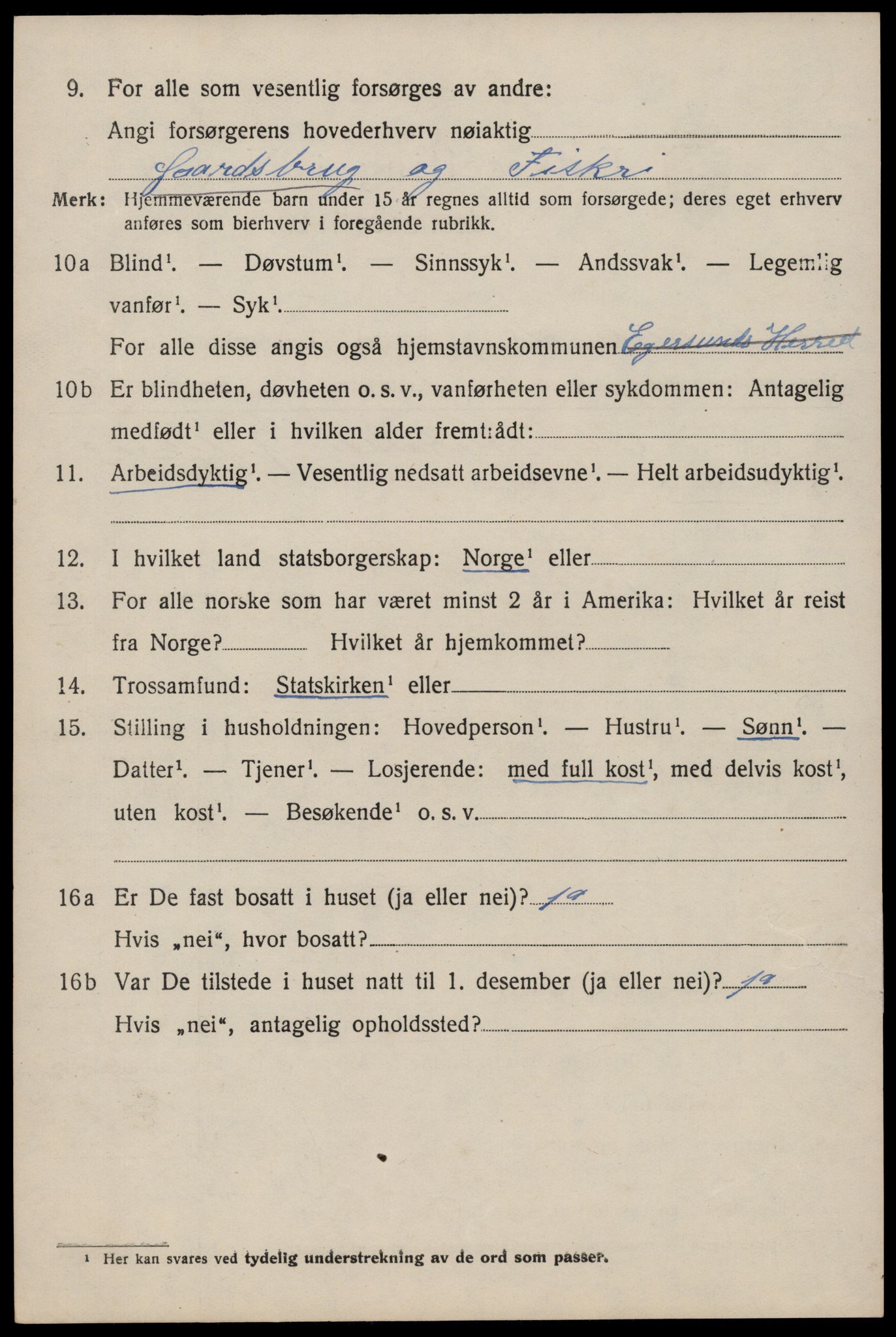 SAST, 1920 census for Eigersund, 1920, p. 1170