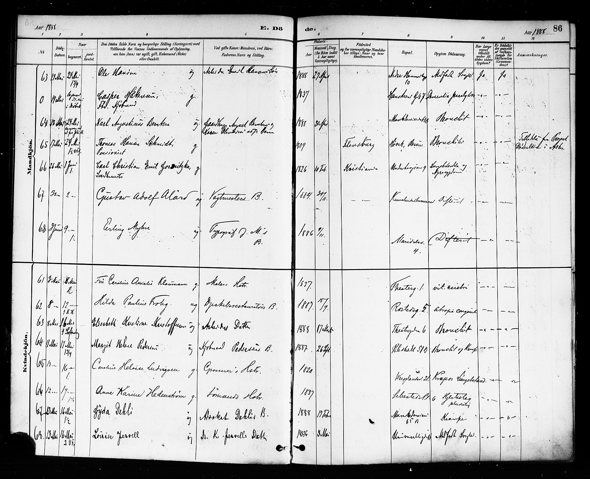 Trefoldighet prestekontor Kirkebøker, AV/SAO-A-10882/F/Fd/L0003: Parish register (official) no. IV 3, 1885-1896, p. 86