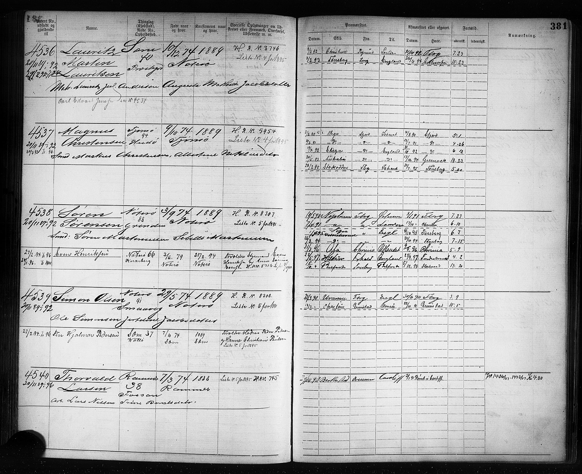 Tønsberg innrulleringskontor, AV/SAKO-A-786/F/Fb/L0007: Annotasjonsrulle Patent nr. 2636-5150, 1881-1892, p. 382