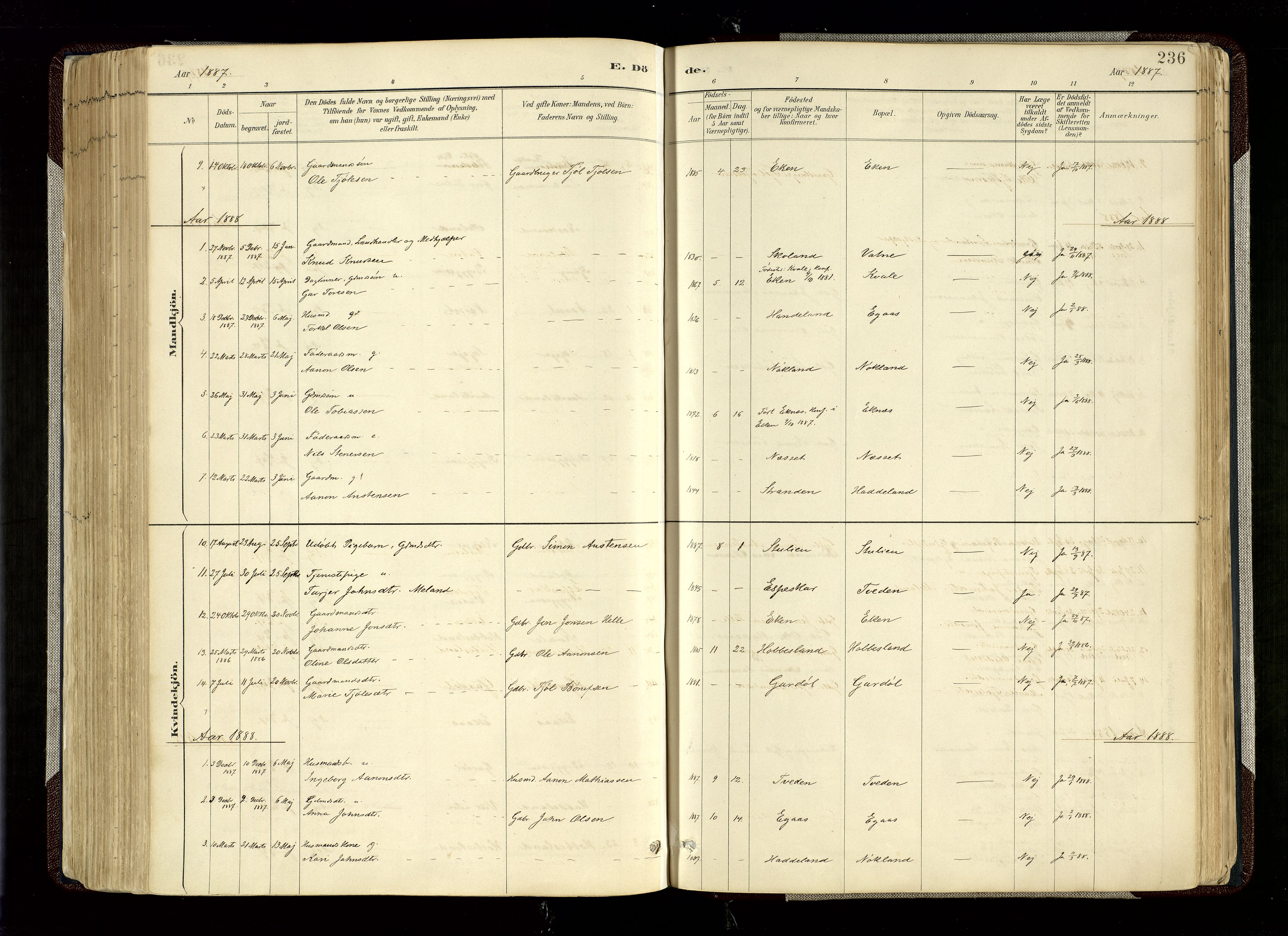 Hægebostad sokneprestkontor, AV/SAK-1111-0024/F/Fa/Fab/L0004: Parish register (official) no. A 4, 1887-1929, p. 236