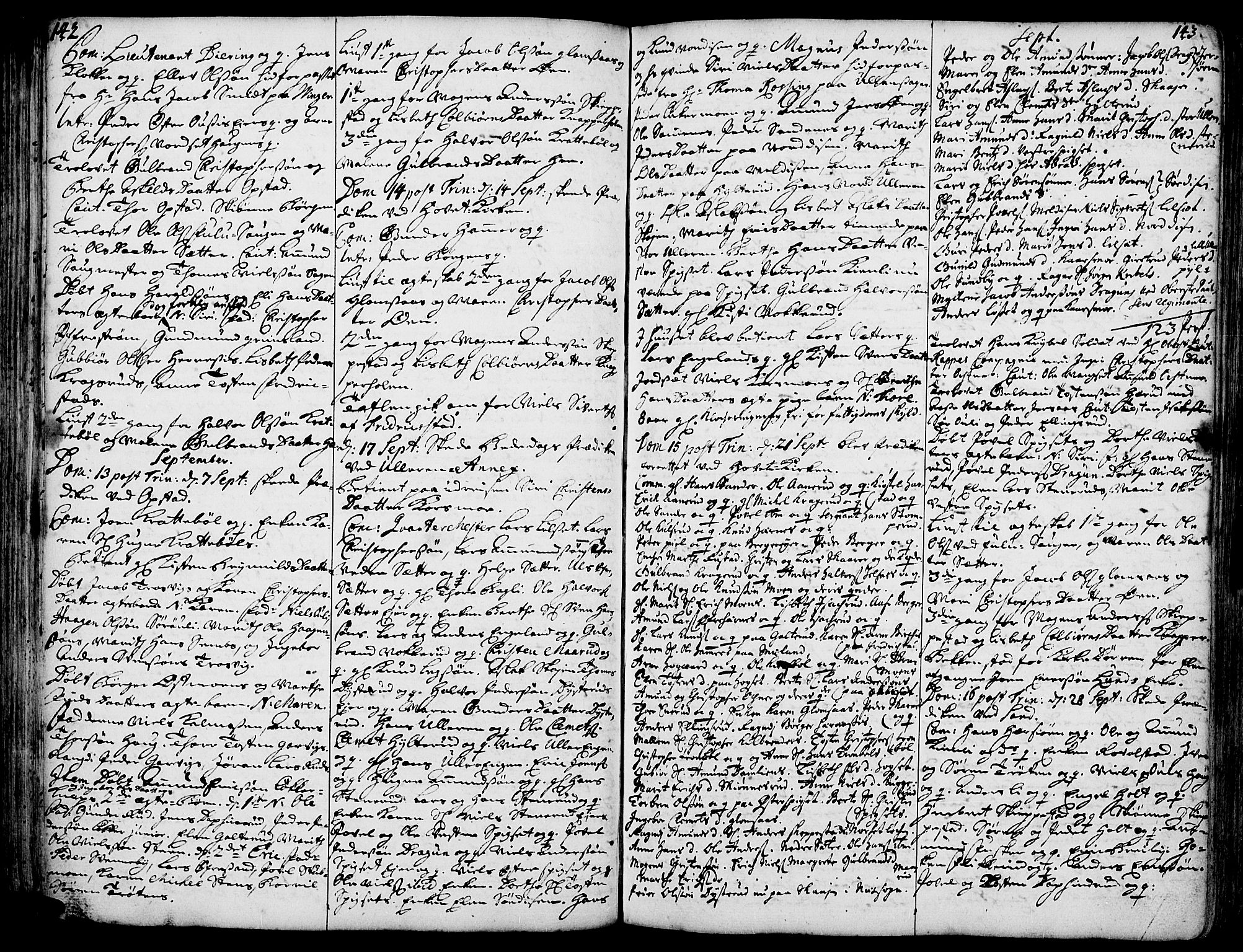 Strøm-Odalen prestekontor, SAH/PREST-028/H/Ha/Haa/L0002: Parish register (official) no. 2, 1716-1740, p. 142-143