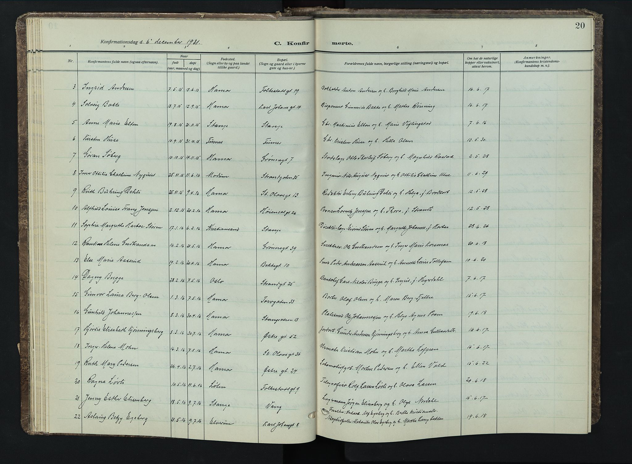 Hamar prestekontor, AV/SAH-DOMPH-002/H/Ha/Hab/L0005: Parish register (copy) no. 5, 1930-1955, p. 20