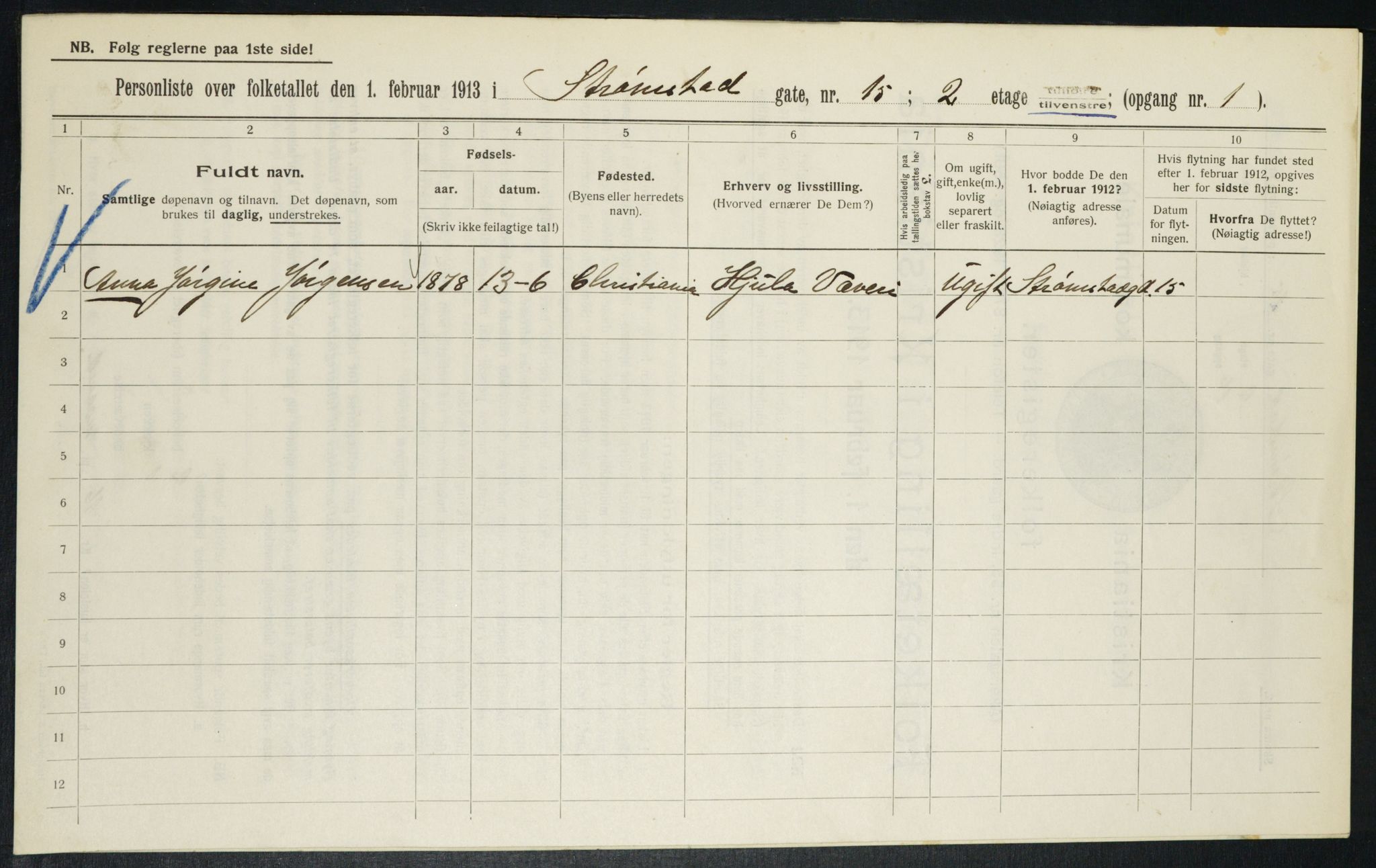 OBA, Municipal Census 1913 for Kristiania, 1913, p. 104024