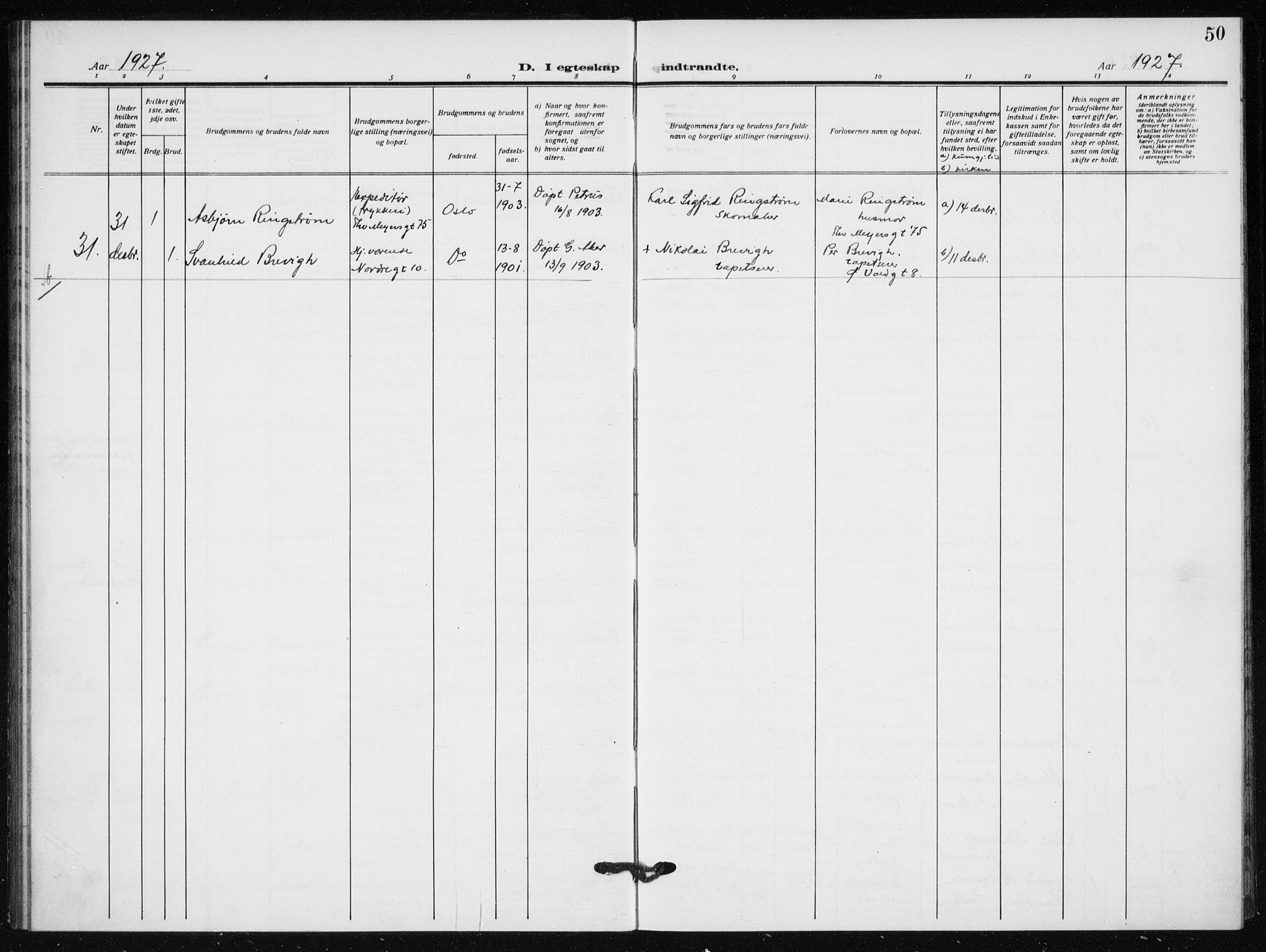 Hauge prestekontor Kirkebøker, AV/SAO-A-10849/F/Fa/L0003: Parish register (official) no. 3, 1917-1938, p. 50